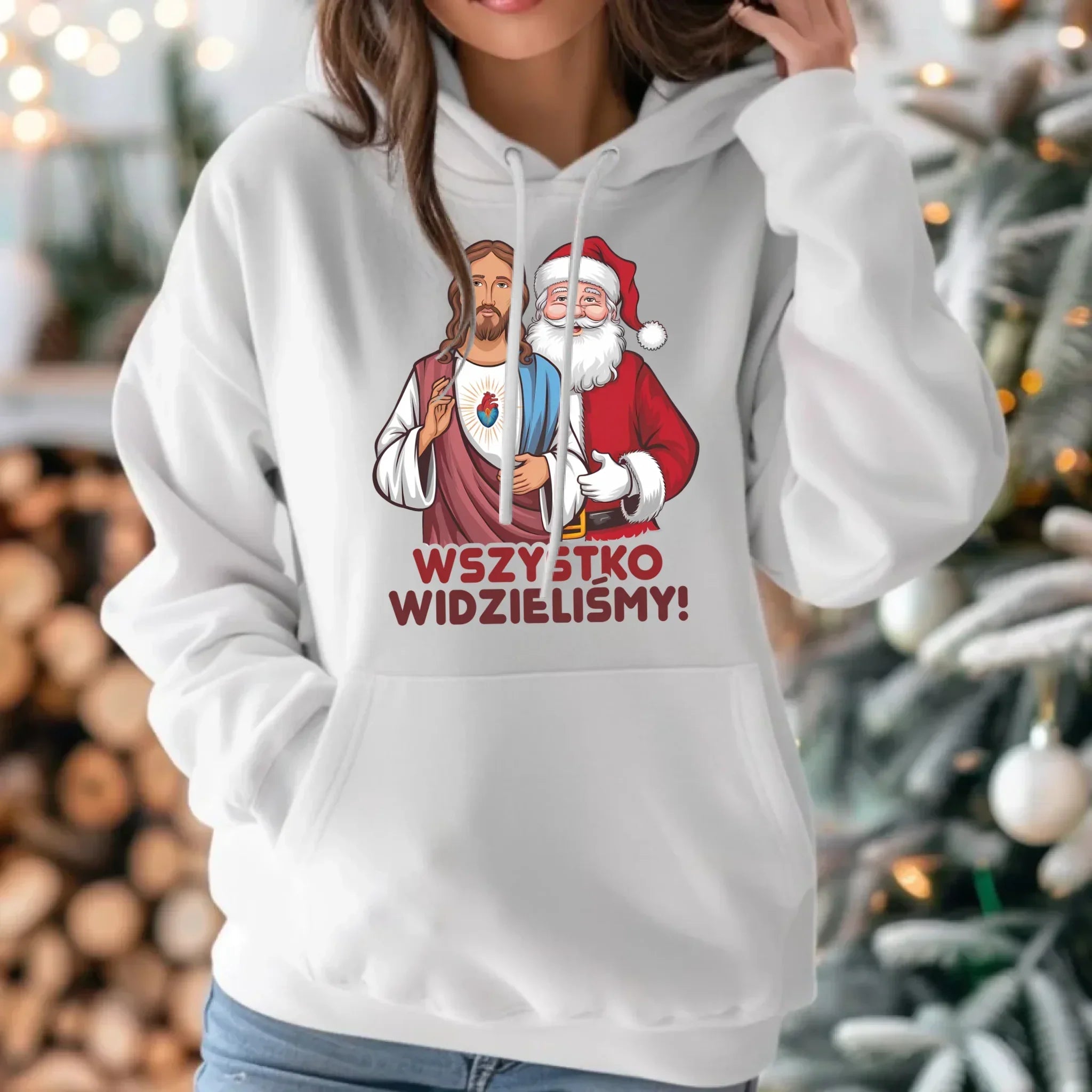 Bluza damska z kapturem świąteczna - Jezus i Mikołaj Wszystko widzieliśmy BN89 - StoryCups.pl