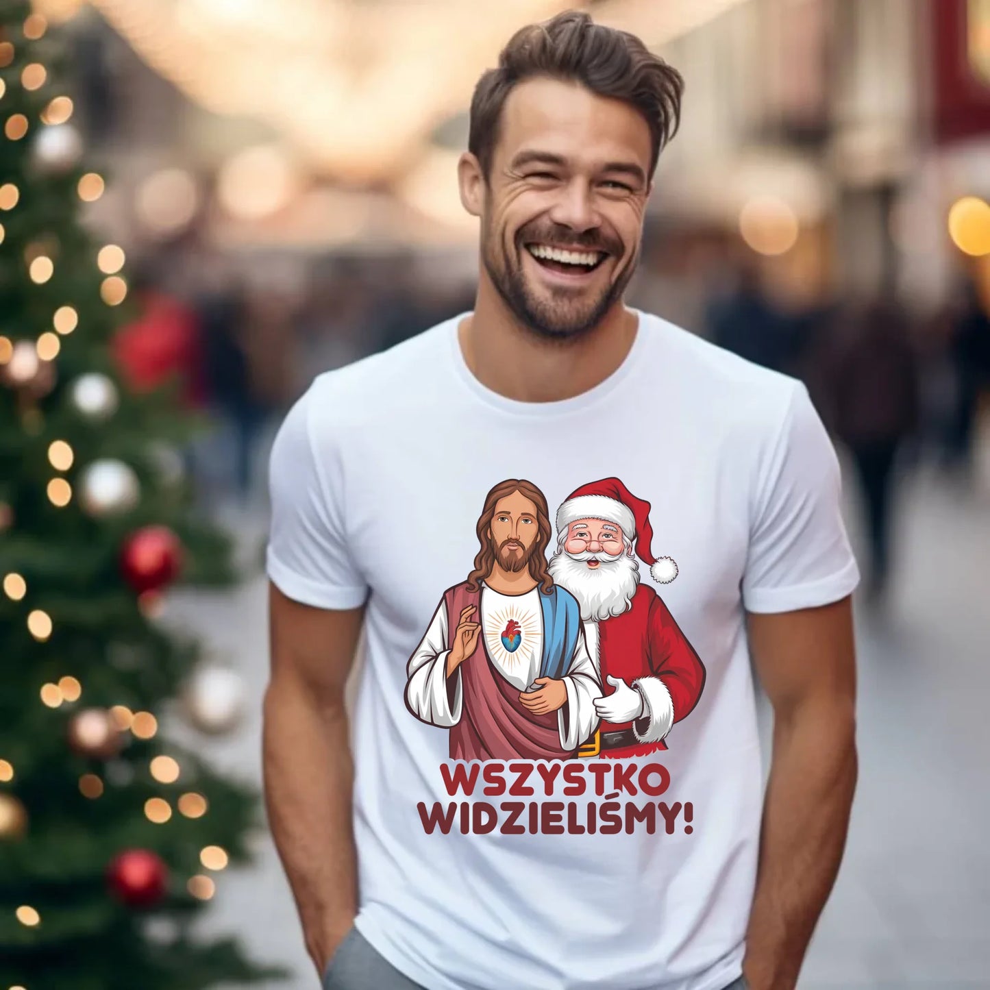 Koszulka męska świąteczna - Jezus i Mikołaj Wszystko widzieliśmy BN89 - StoryCups.pl