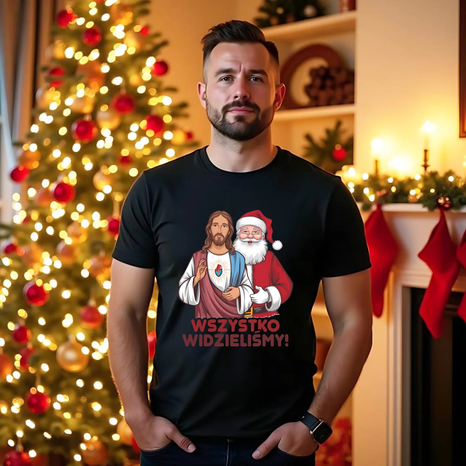 Koszulka męska świąteczna - Jezus i Mikołaj Wszystko widzieliśmy BN89 - StoryCups.pl