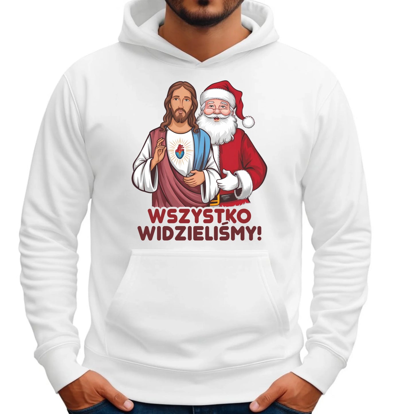 Bluza męska z kapturem świąteczna - Jezus i Mikołaj Wszystko widzieliśmy BN89 - StoryCups.pl