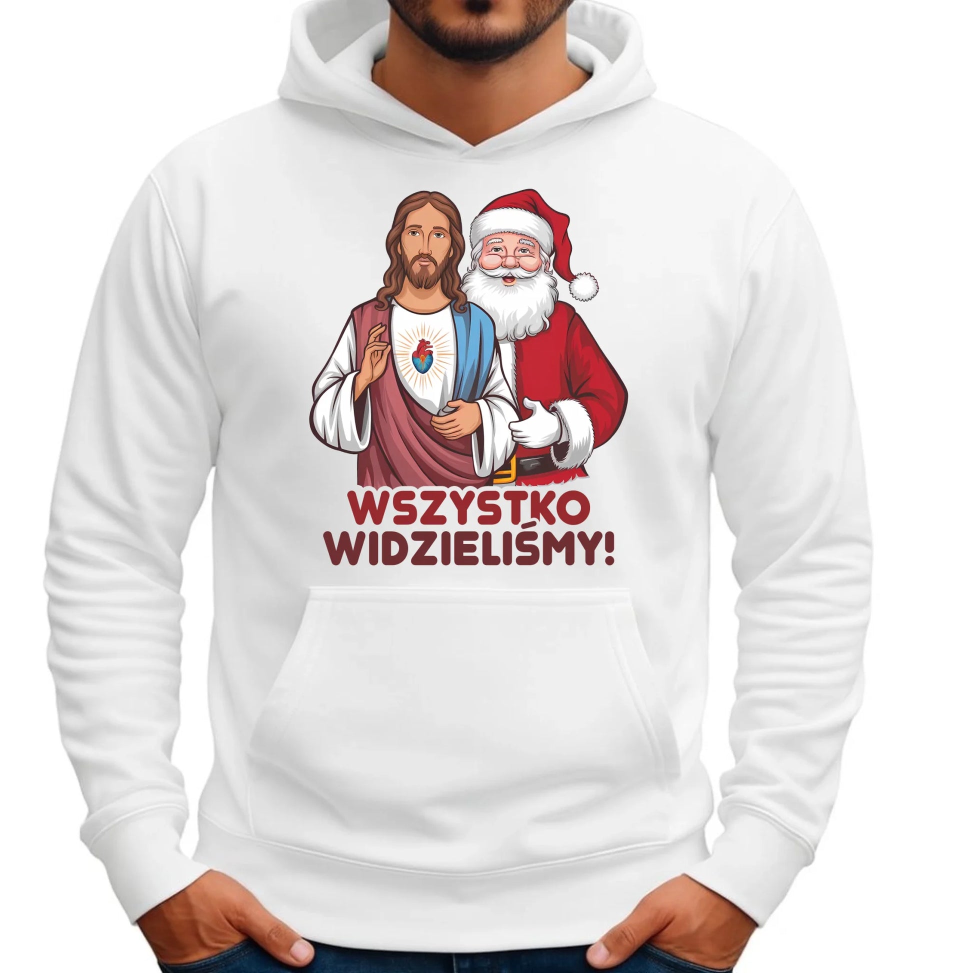Bluza męska z kapturem świąteczna - Jezus i Mikołaj Wszystko widzieliśmy BN89 - StoryCups.pl