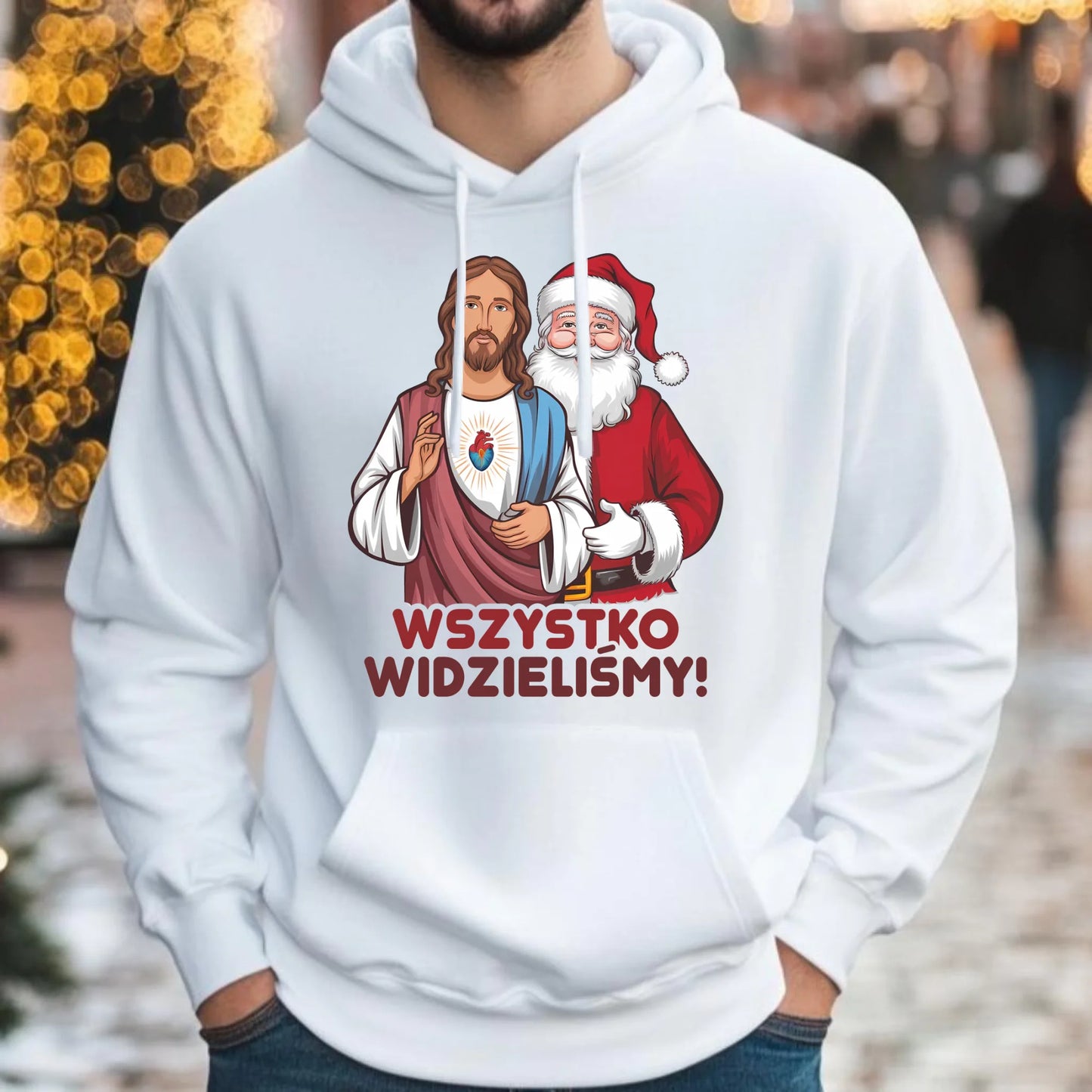 Bluza męska z kapturem świąteczna - Jezus i Mikołaj Wszystko widzieliśmy BN89 - StoryCups.pl