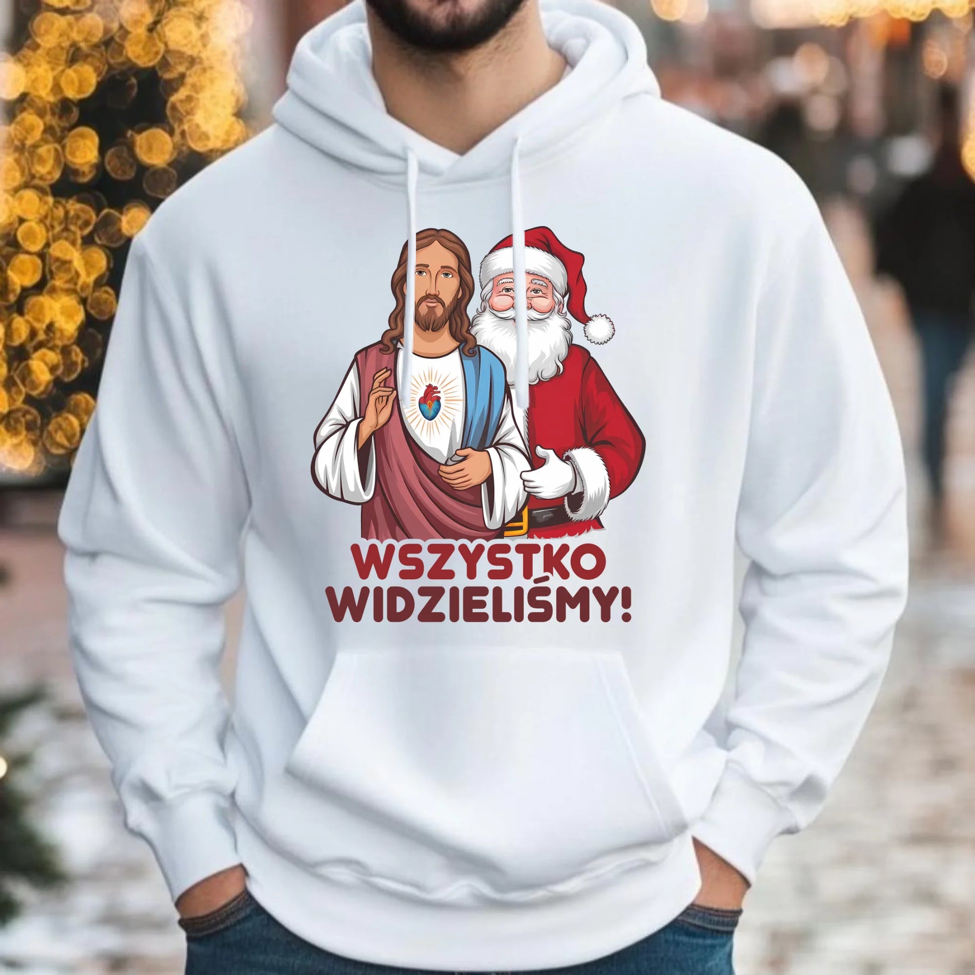 Bluza męska z kapturem świąteczna - Jezus i Mikołaj Wszystko widzieliśmy BN89 - StoryCups.pl