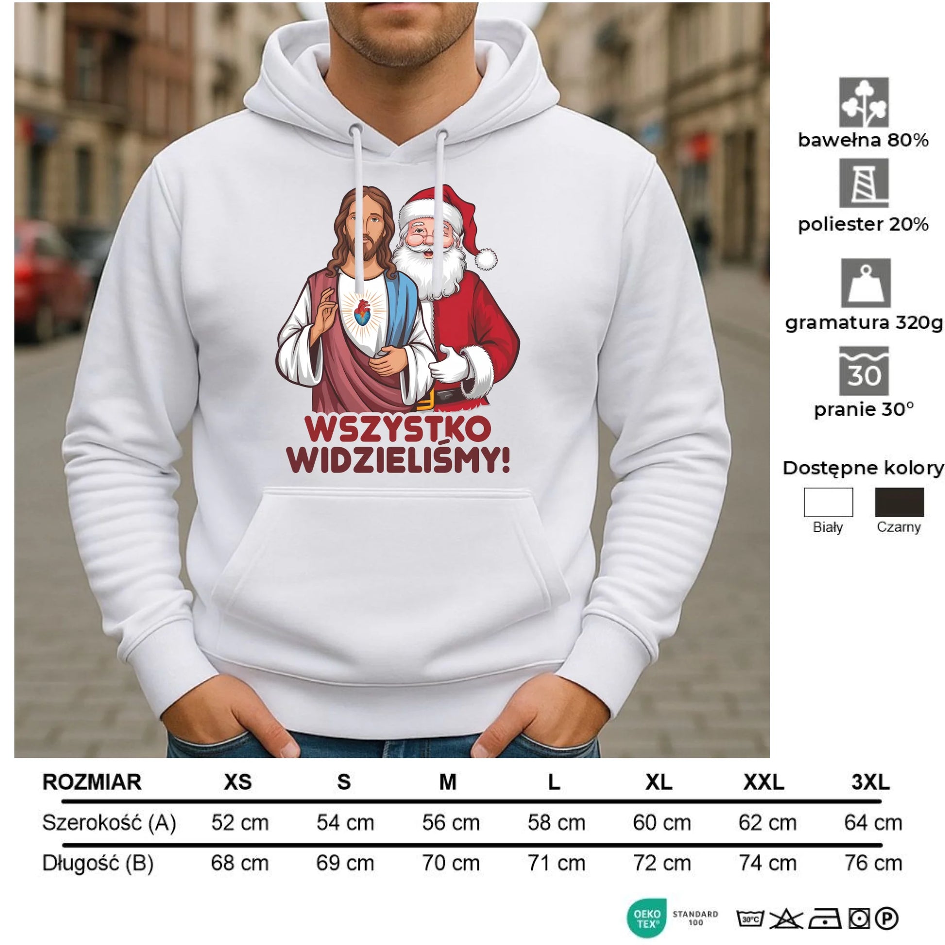 Bluza męska z kapturem świąteczna - Jezus i Mikołaj Wszystko widzieliśmy BN89 - StoryCups.pl