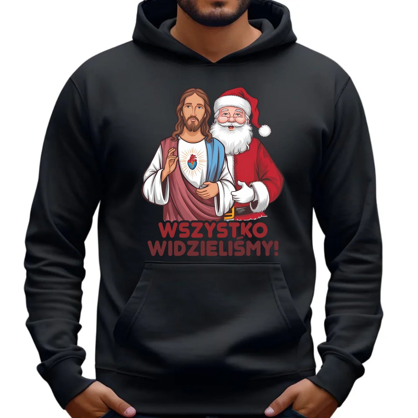 Bluza męska z kapturem świąteczna - Jezus i Mikołaj Wszystko widzieliśmy BN89 - StoryCups.pl