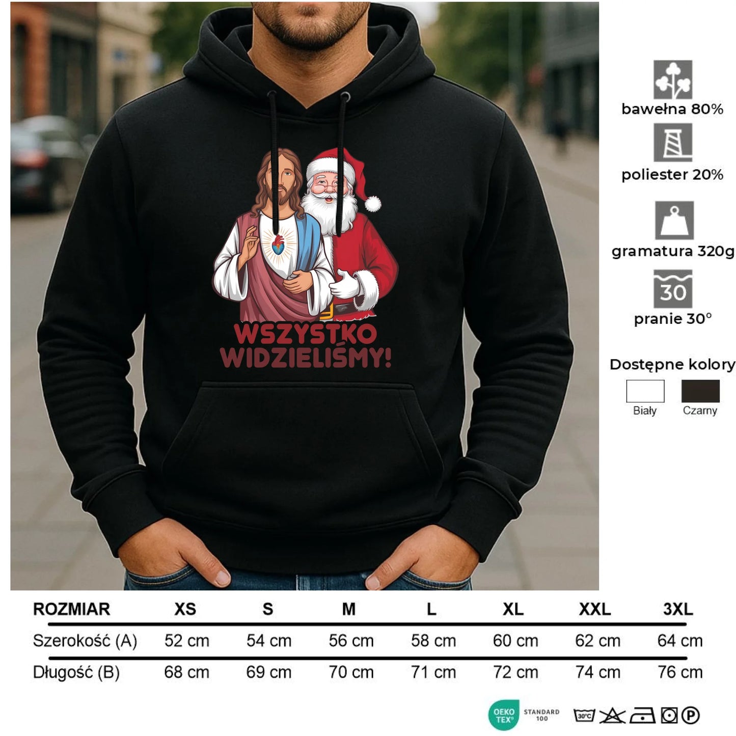 Bluza męska z kapturem świąteczna - Jezus i Mikołaj Wszystko widzieliśmy BN89 - StoryCups.pl