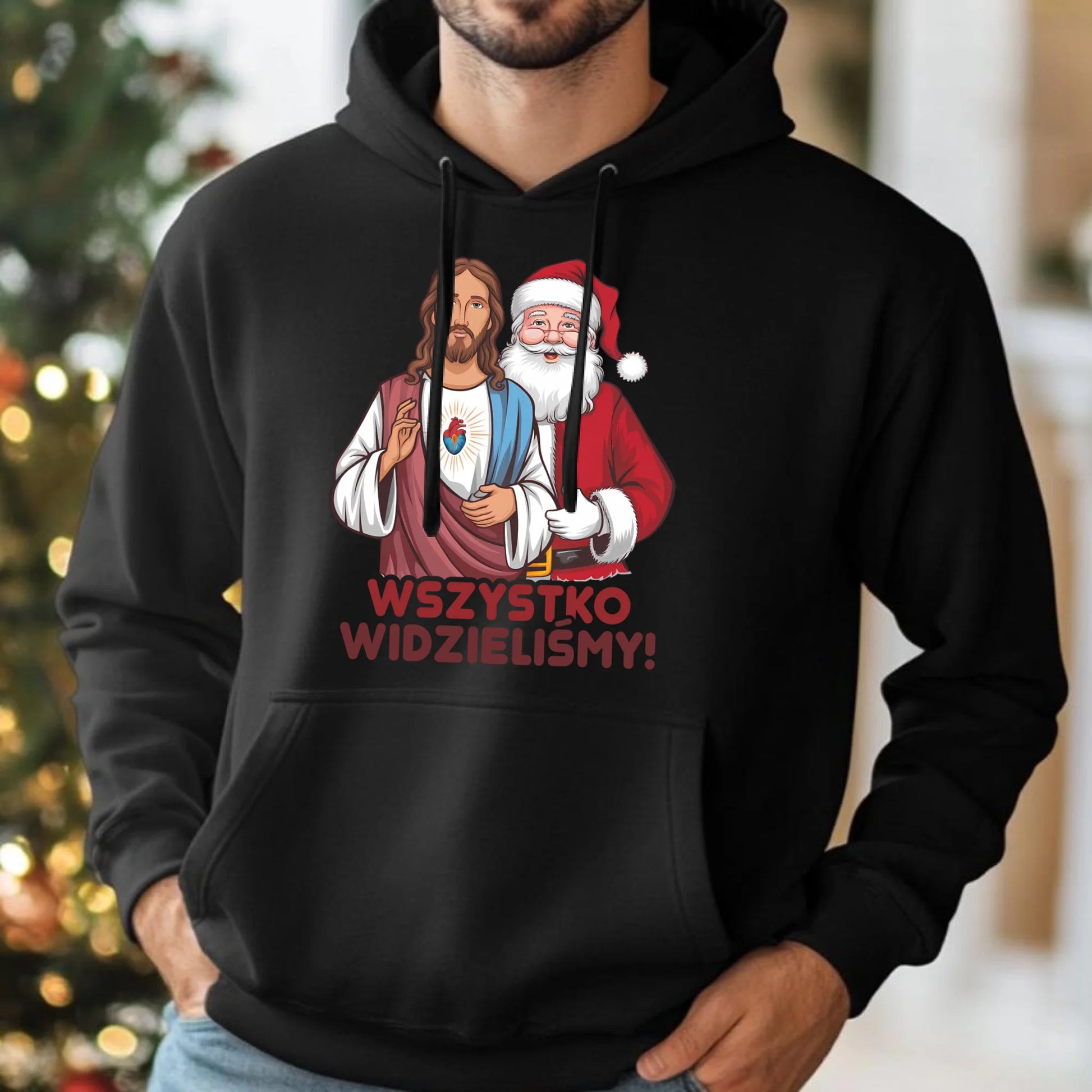 Bluza męska z kapturem świąteczna - Jezus i Mikołaj Wszystko widzieliśmy BN89 - StoryCups.pl