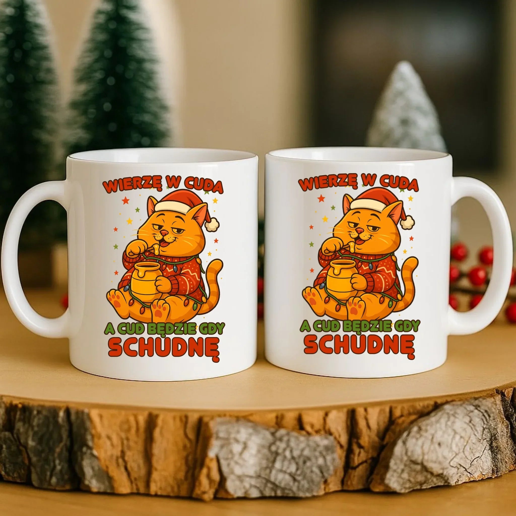 Kubek świąteczny - Wierzę w cuda, a cud będzie gdy schudnę BN88 - StoryCups.pl