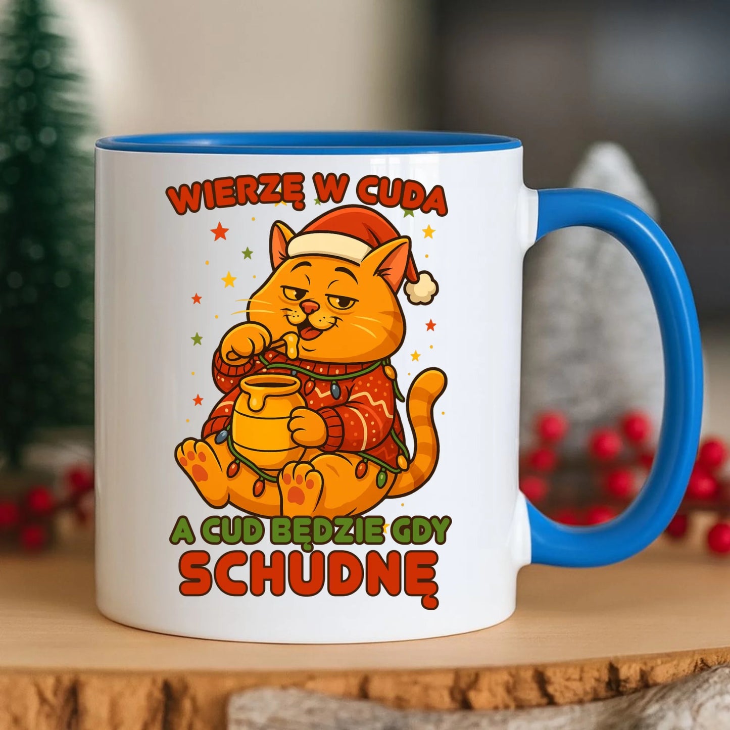 Kubek świąteczny - Wierzę w cuda, a cud będzie gdy schudnę BN88 - StoryCups.pl