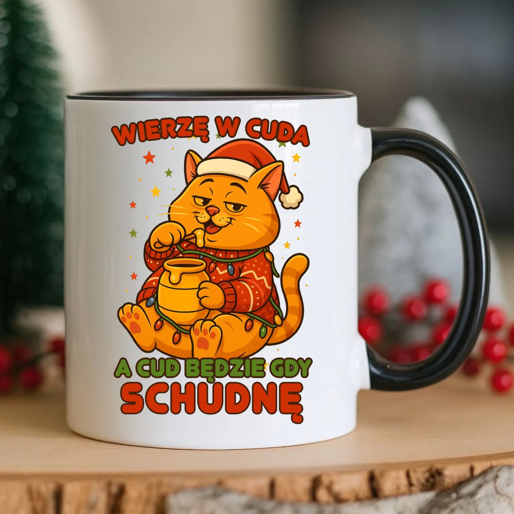 Kubek świąteczny - Wierzę w cuda, a cud będzie gdy schudnę BN88 - StoryCups.pl