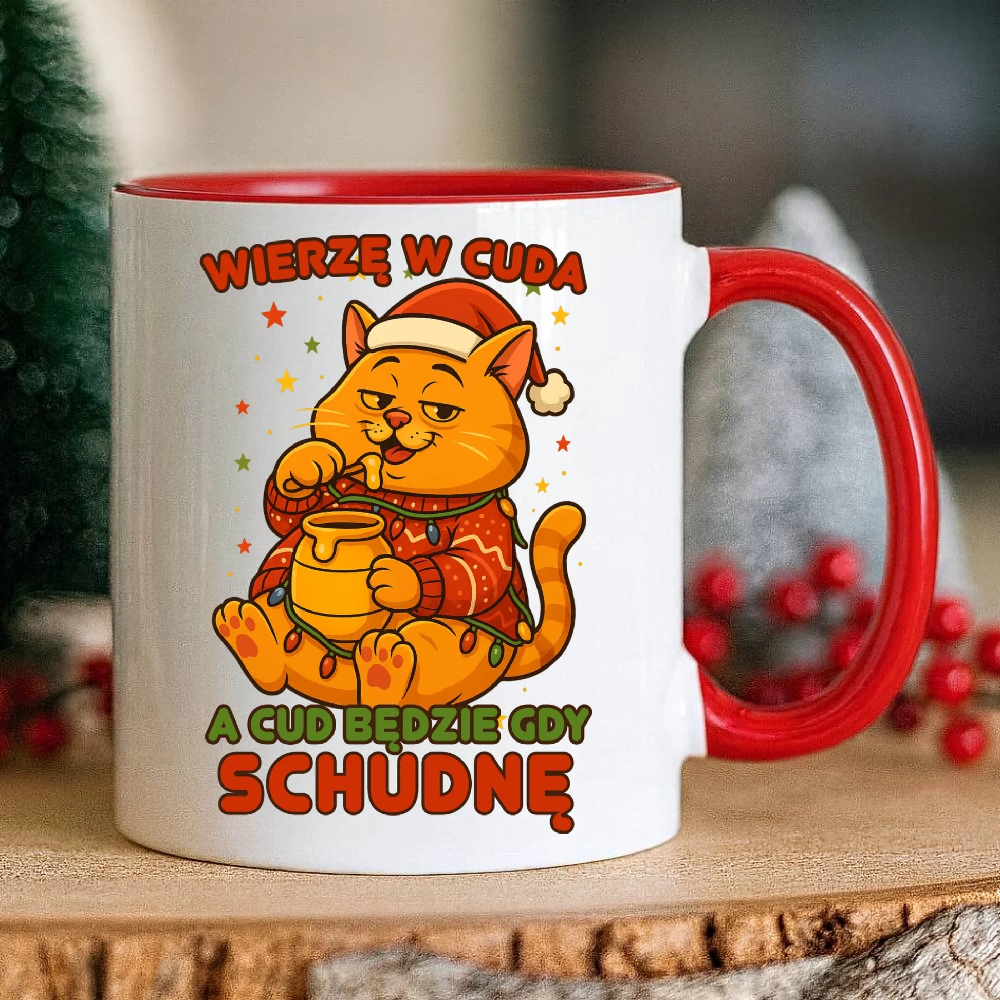 Kubek świąteczny - Wierzę w cuda, a cud będzie gdy schudnę BN88 - StoryCups.pl