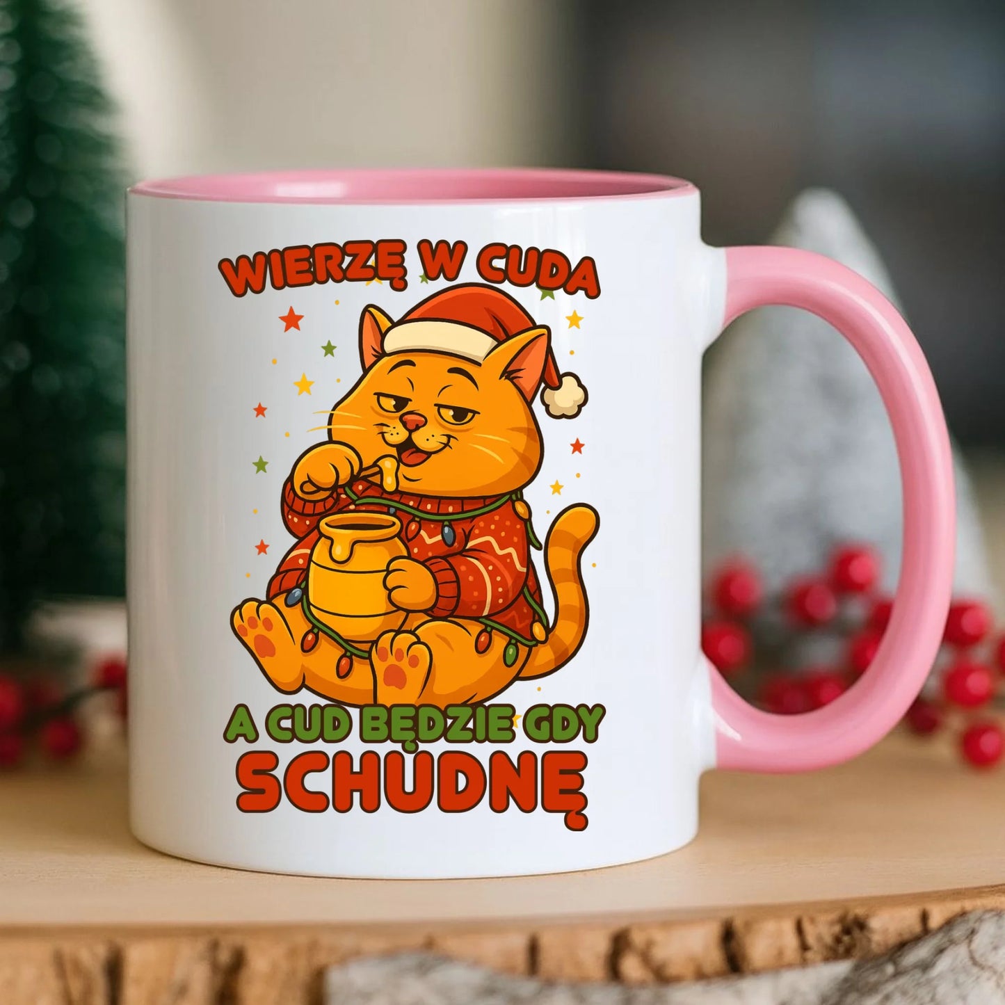 Kubek świąteczny - Wierzę w cuda, a cud będzie gdy schudnę BN88 - StoryCups.pl