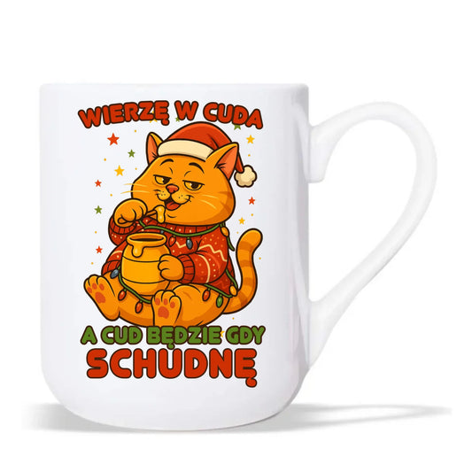 Kubek elegant świąteczny - Wierzę w cuda, a cud będzie gdy schudnę BN88 - StoryCups.pl
