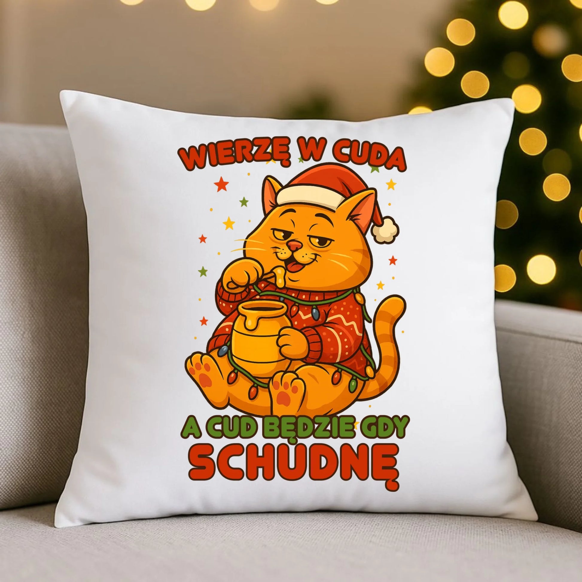 Poduszka świąteczna - Wierzę w cuda, a cud będzie gdy schudnę BN88 - StoryCups.pl