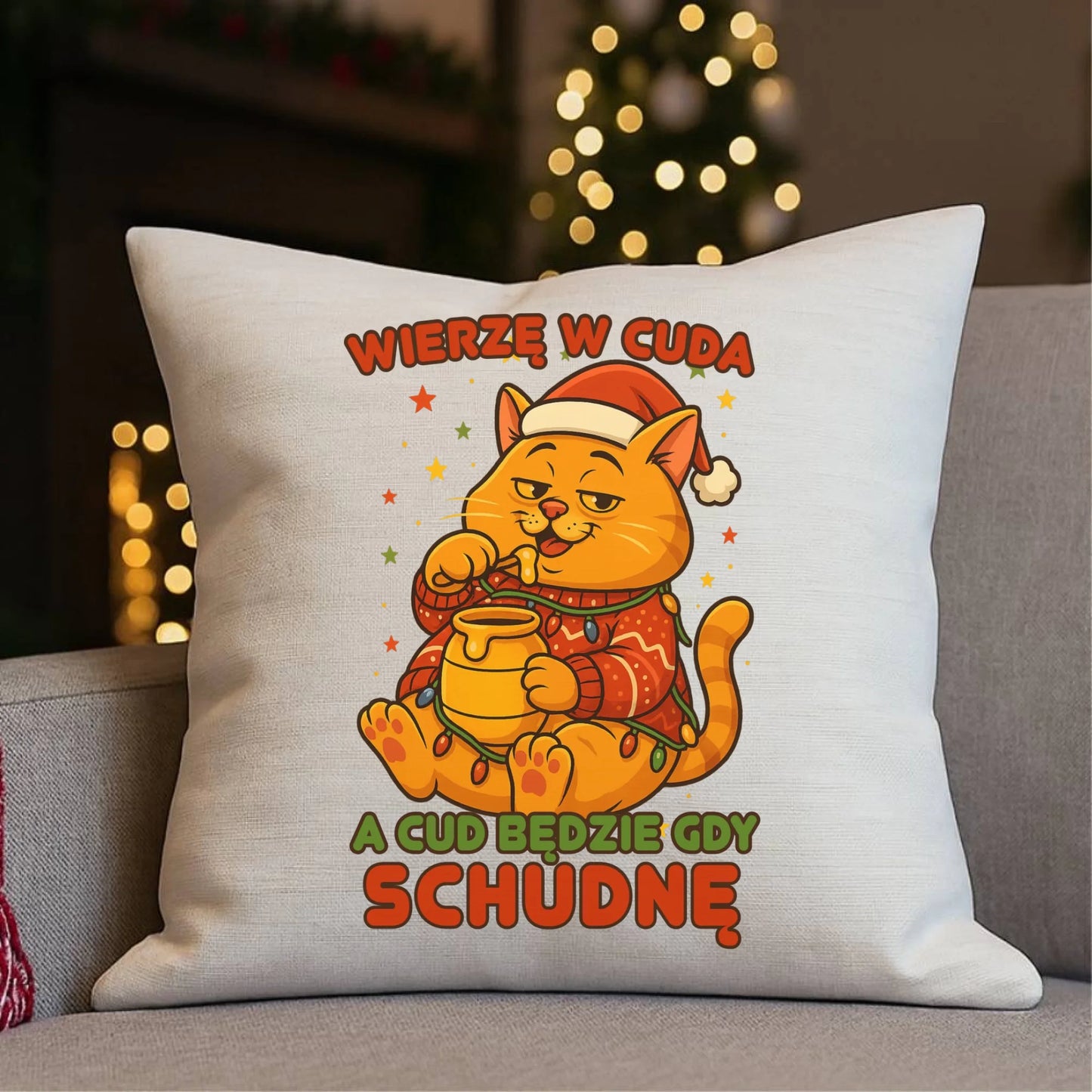 Poduszka świąteczna - Wierzę w cuda, a cud będzie gdy schudnę BN88 - StoryCups.pl