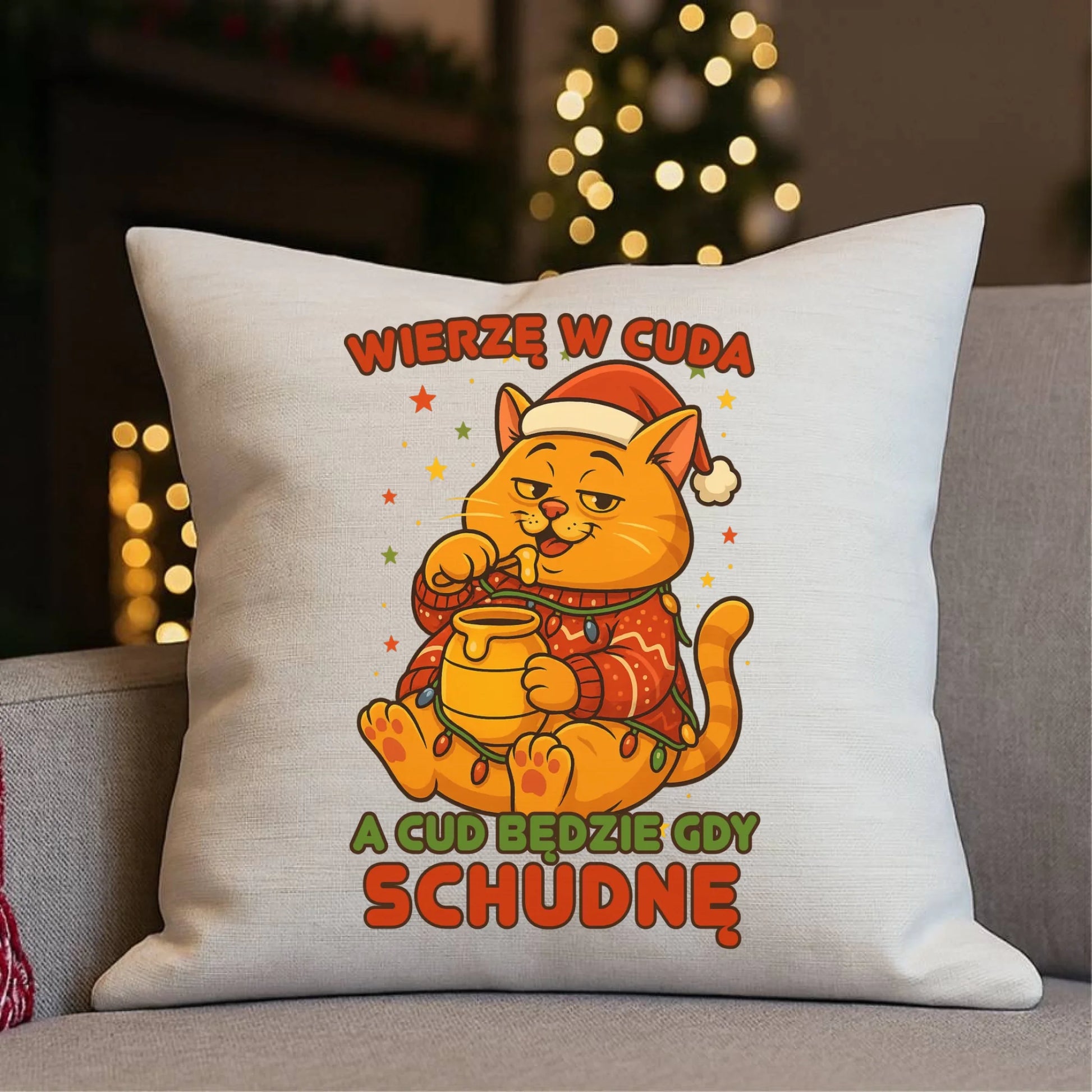 Poduszka świąteczna - Wierzę w cuda, a cud będzie gdy schudnę BN88 - StoryCups.pl