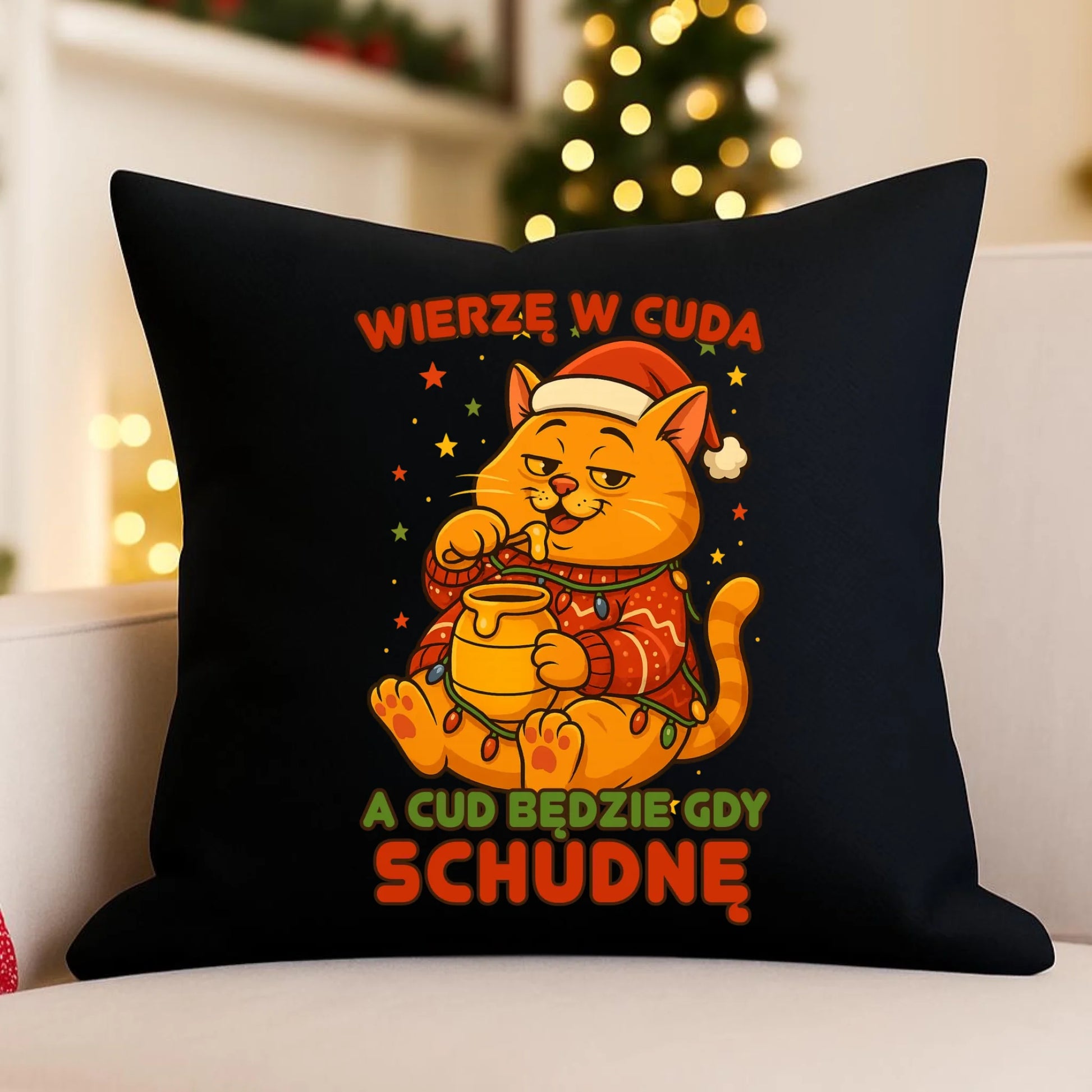 Poduszka dekoracyjna świąteczna - Wierzę w cuda, a cud będzie gdy schudnę BN88 - StoryCups.pl