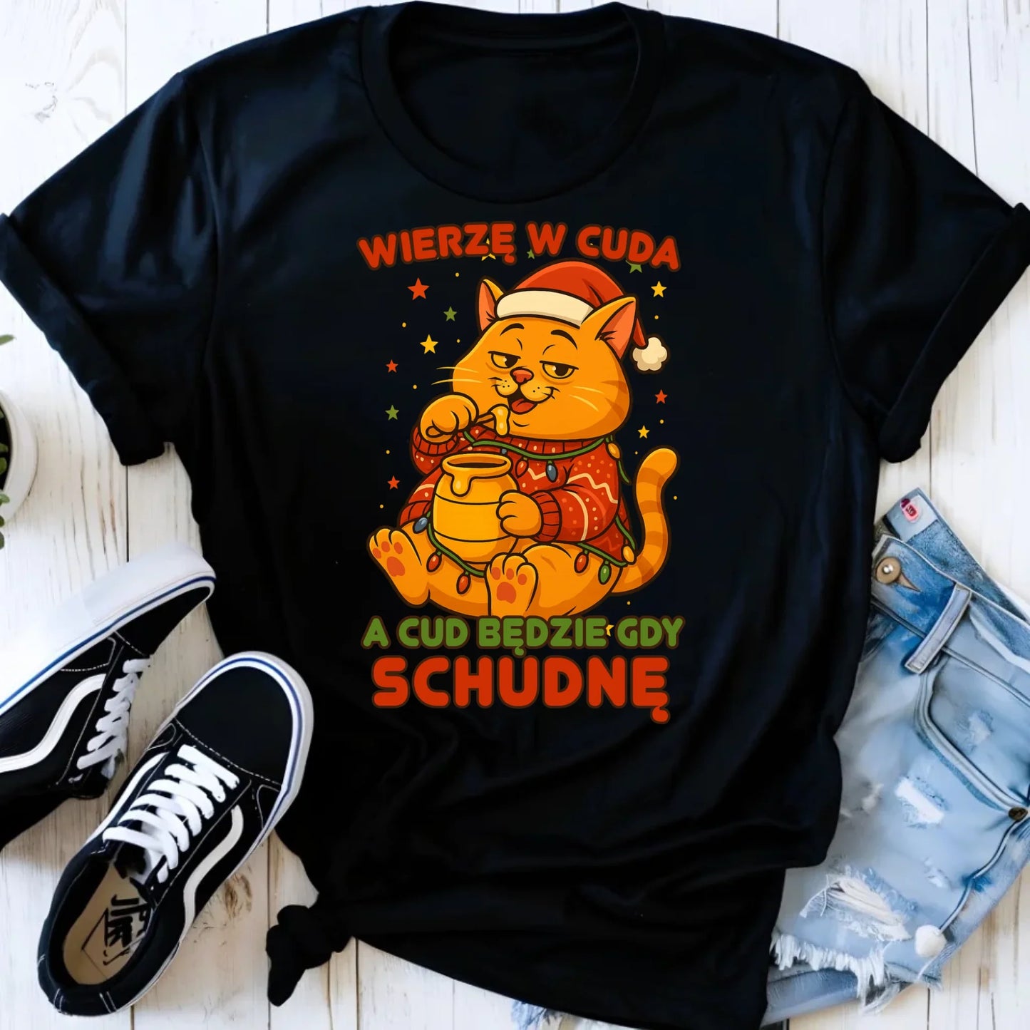 Koszulka damska świąteczna - Wierzę w cuda, a cud będzie gdy schudnę BN88 - StoryCups.pl