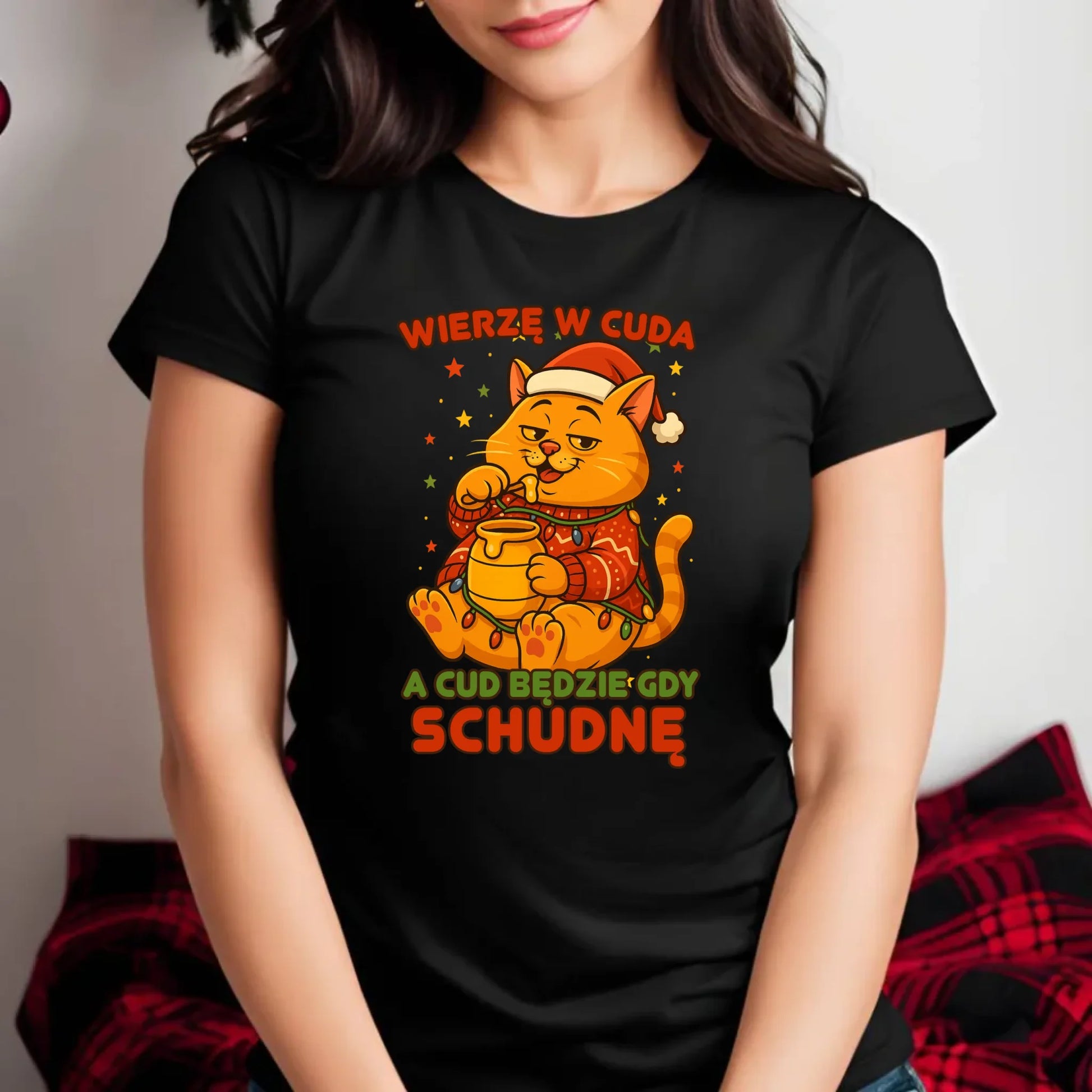 Koszulka damska świąteczna - Wierzę w cuda, a cud będzie gdy schudnę BN88 - StoryCups.pl