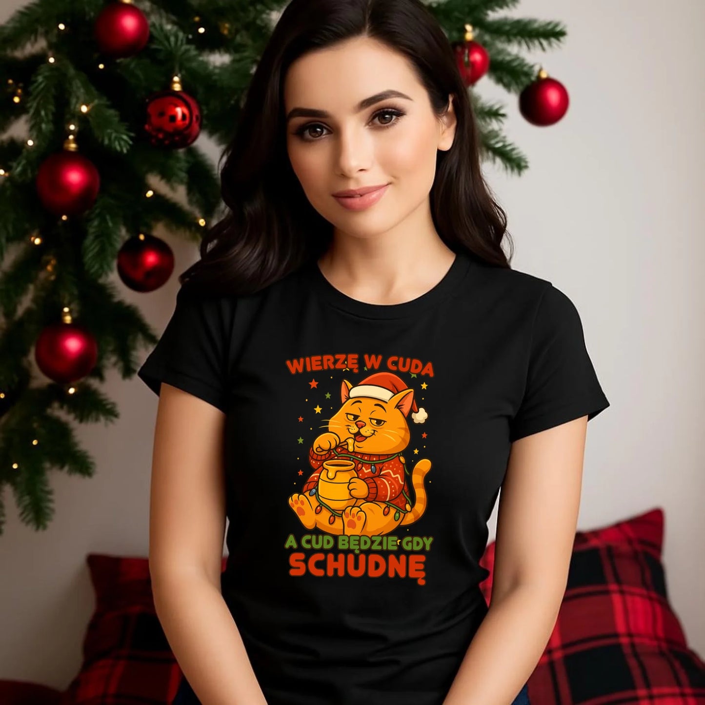 Koszulka damska świąteczna - Wierzę w cuda, a cud będzie gdy schudnę BN88 - StoryCups.pl