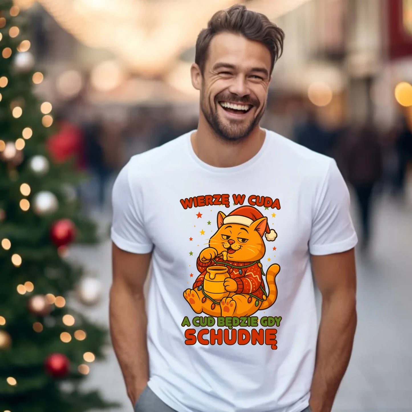 Koszulka męska świąteczna - Wierzę w cuda, a cud będzie gdy schudnę BN88 - StoryCups.pl