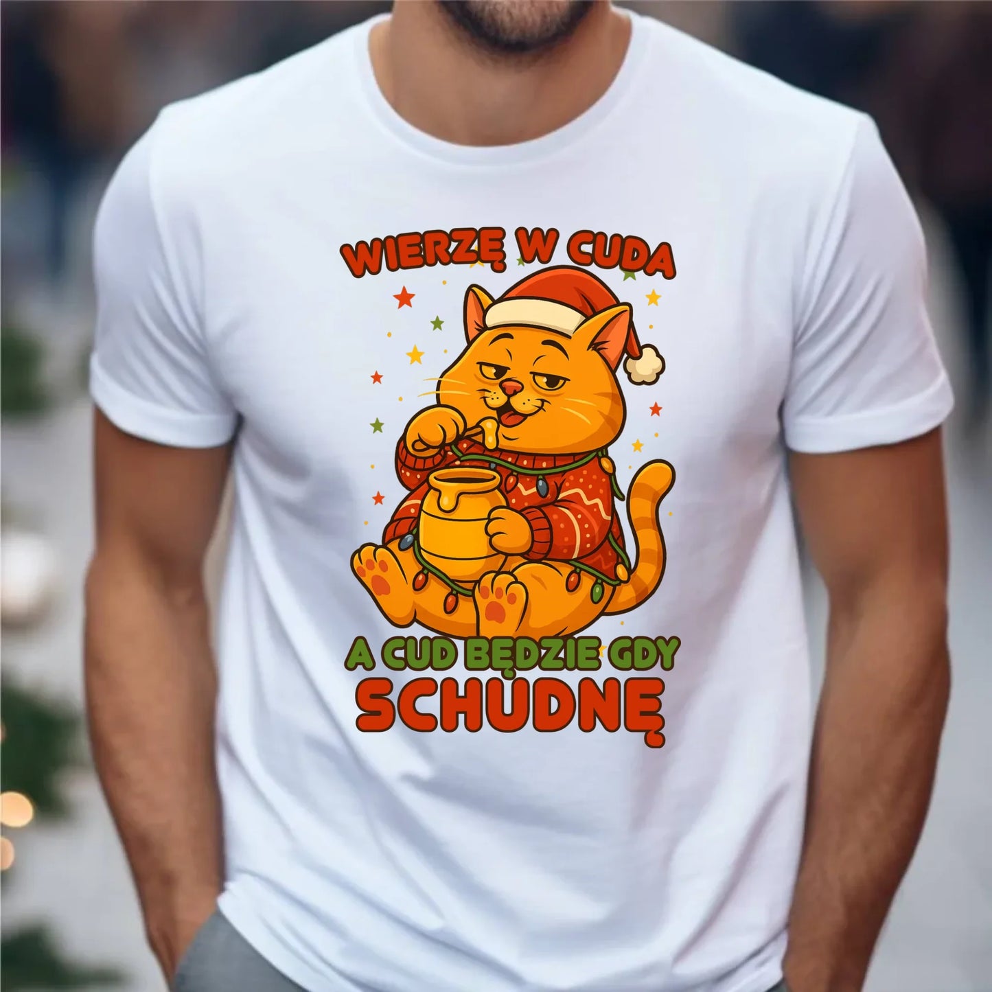 Koszulka męska świąteczna - Wierzę w cuda, a cud będzie gdy schudnę BN88 - StoryCups.pl