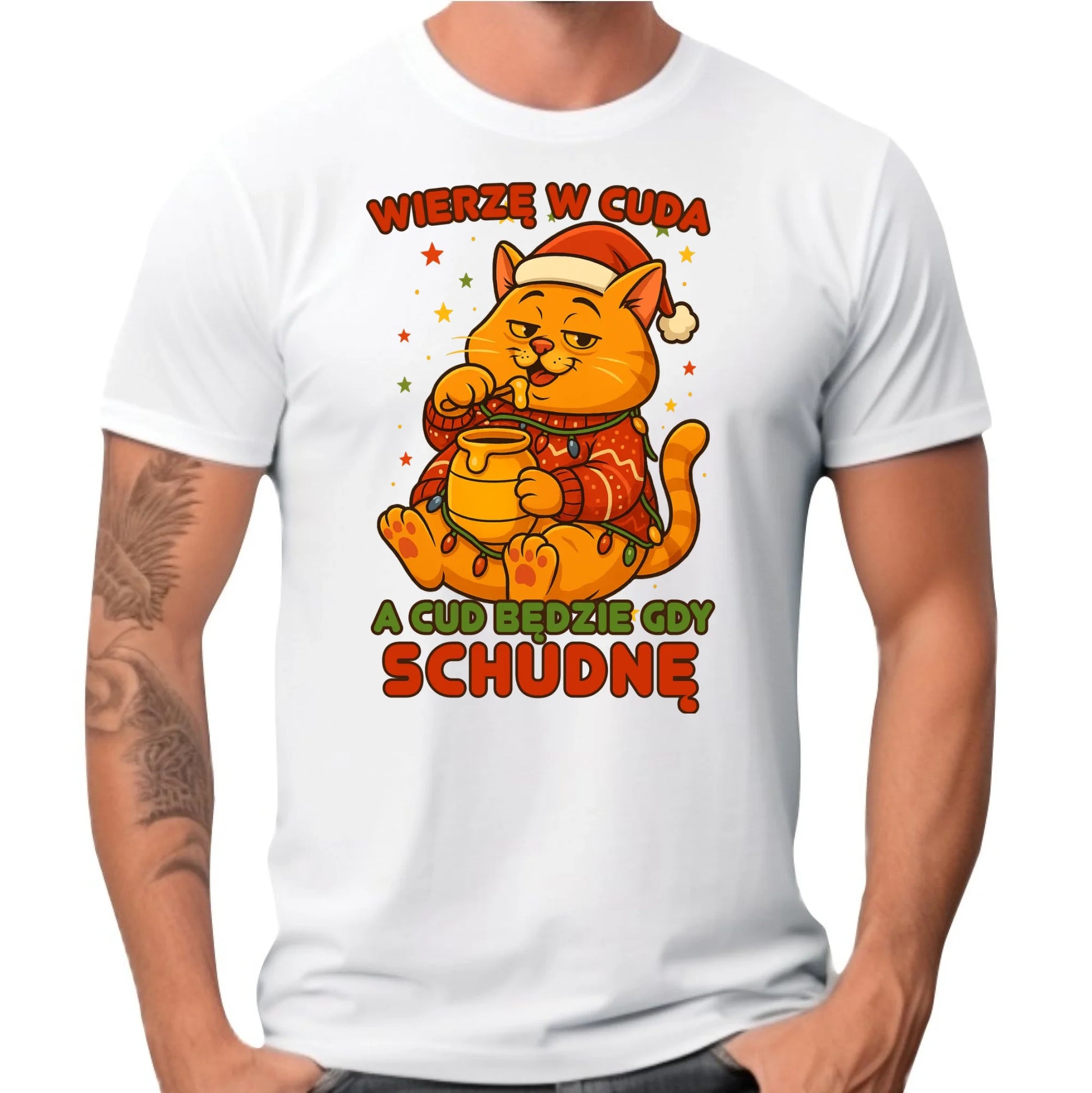 Koszulka męska świąteczna - Wierzę w cuda, a cud będzie gdy schudnę BN88 - StoryCups.pl
