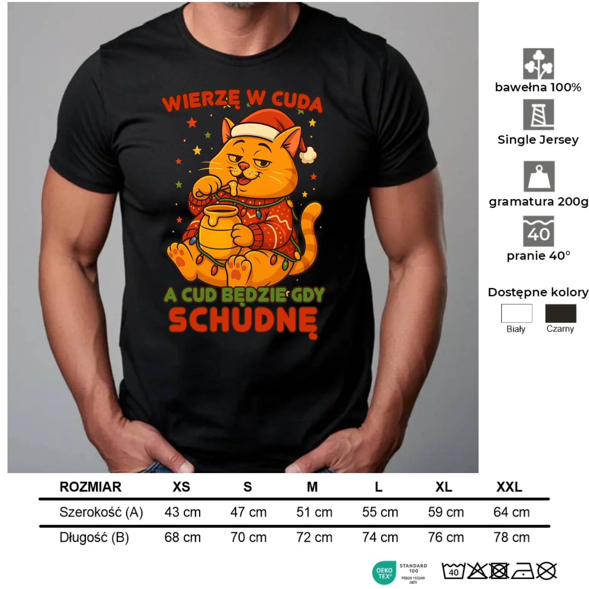 Koszulka męska świąteczna - Wierzę w cuda, a cud będzie gdy schudnę BN88 - StoryCups.pl