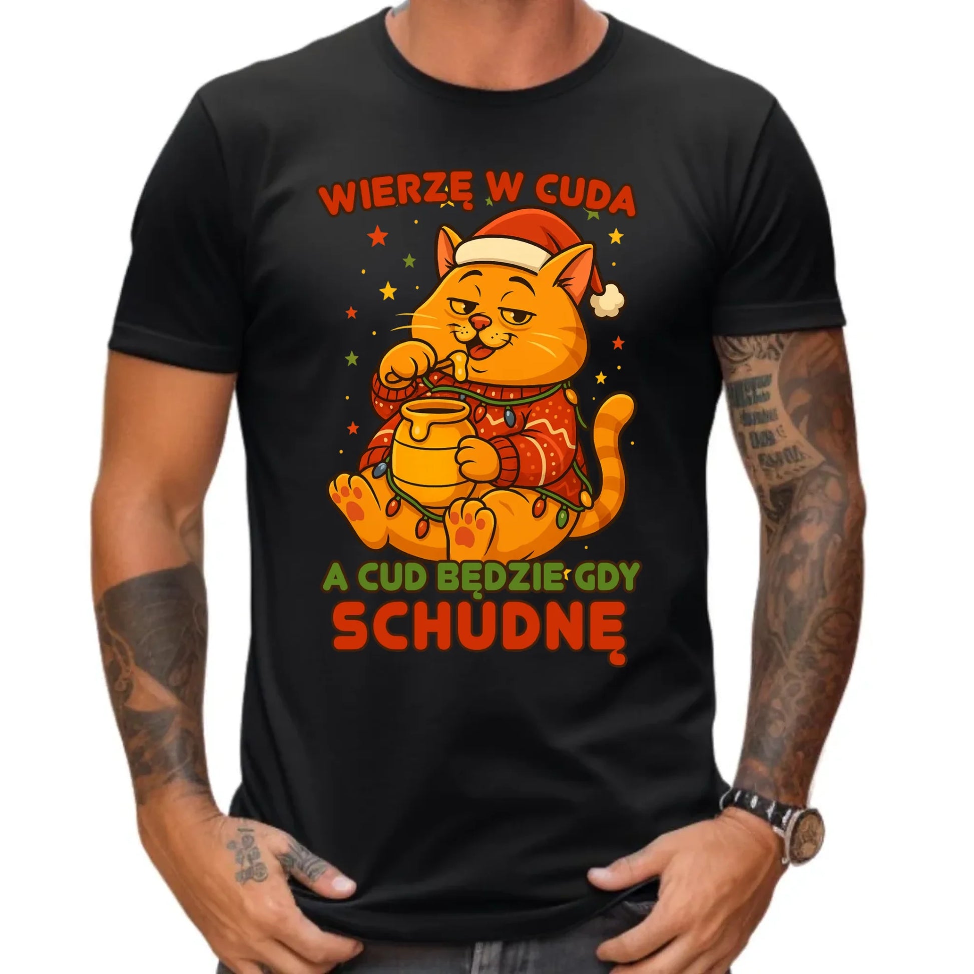 Koszulka męska świąteczna - Wierzę w cuda, a cud będzie gdy schudnę BN88 - StoryCups.pl