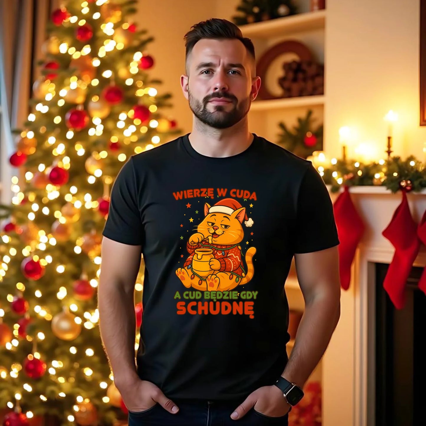 Koszulka męska świąteczna - Wierzę w cuda, a cud będzie gdy schudnę BN88 - StoryCups.pl