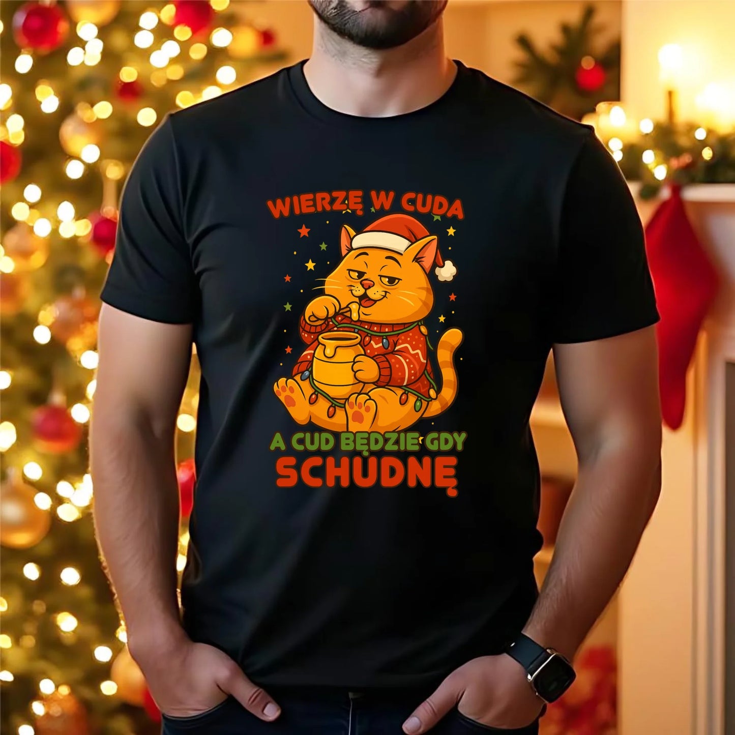 Koszulka męska świąteczna - Wierzę w cuda, a cud będzie gdy schudnę BN88 - StoryCups.pl