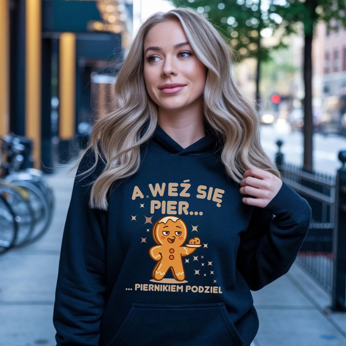 Bluza damska z kapturem świąteczna - Piernik A weź się pier... piernikiem podziel BN87 - StoryCups.pl