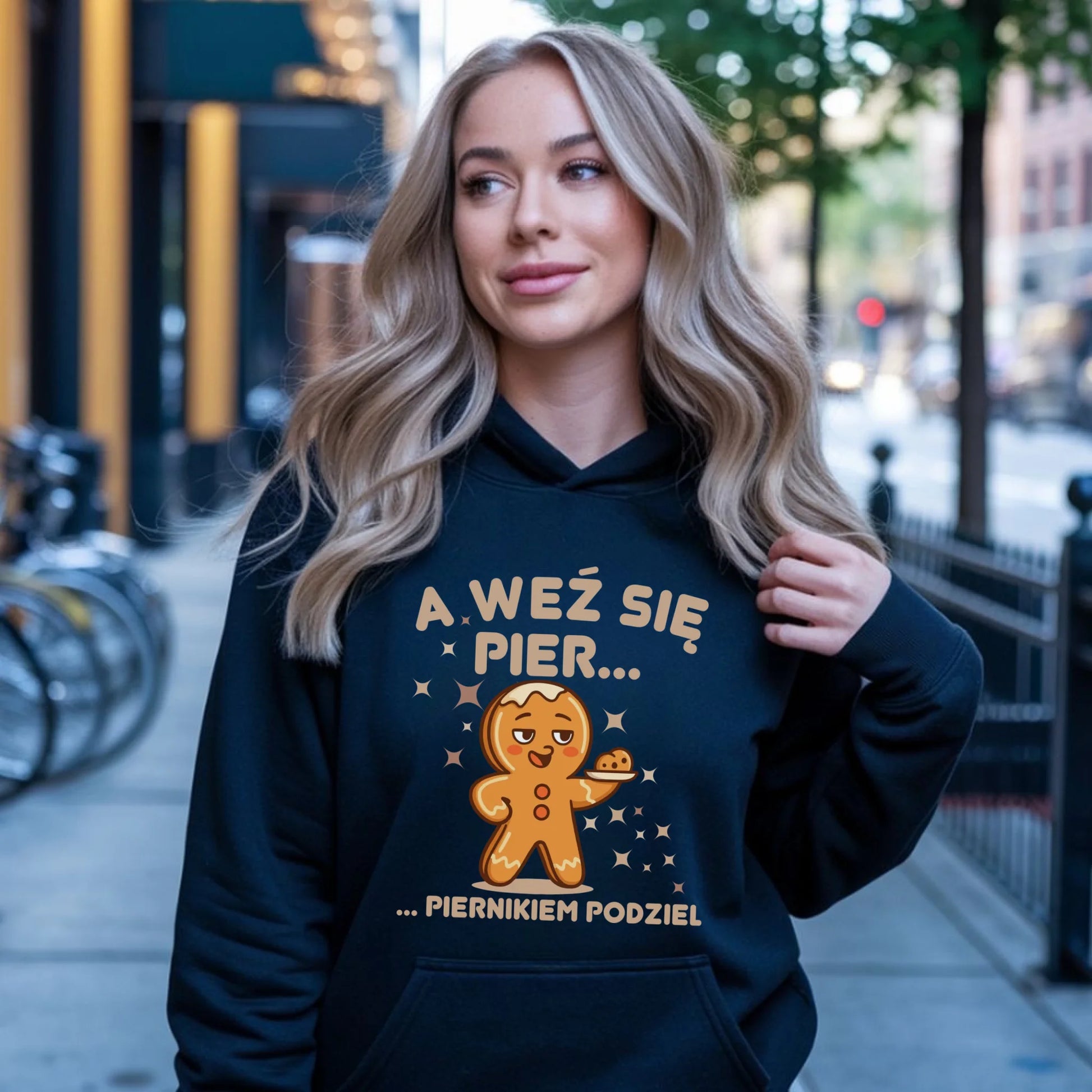 Bluza damska z kapturem świąteczna - Piernik A weź się pier... piernikiem podziel BN87 - StoryCups.pl