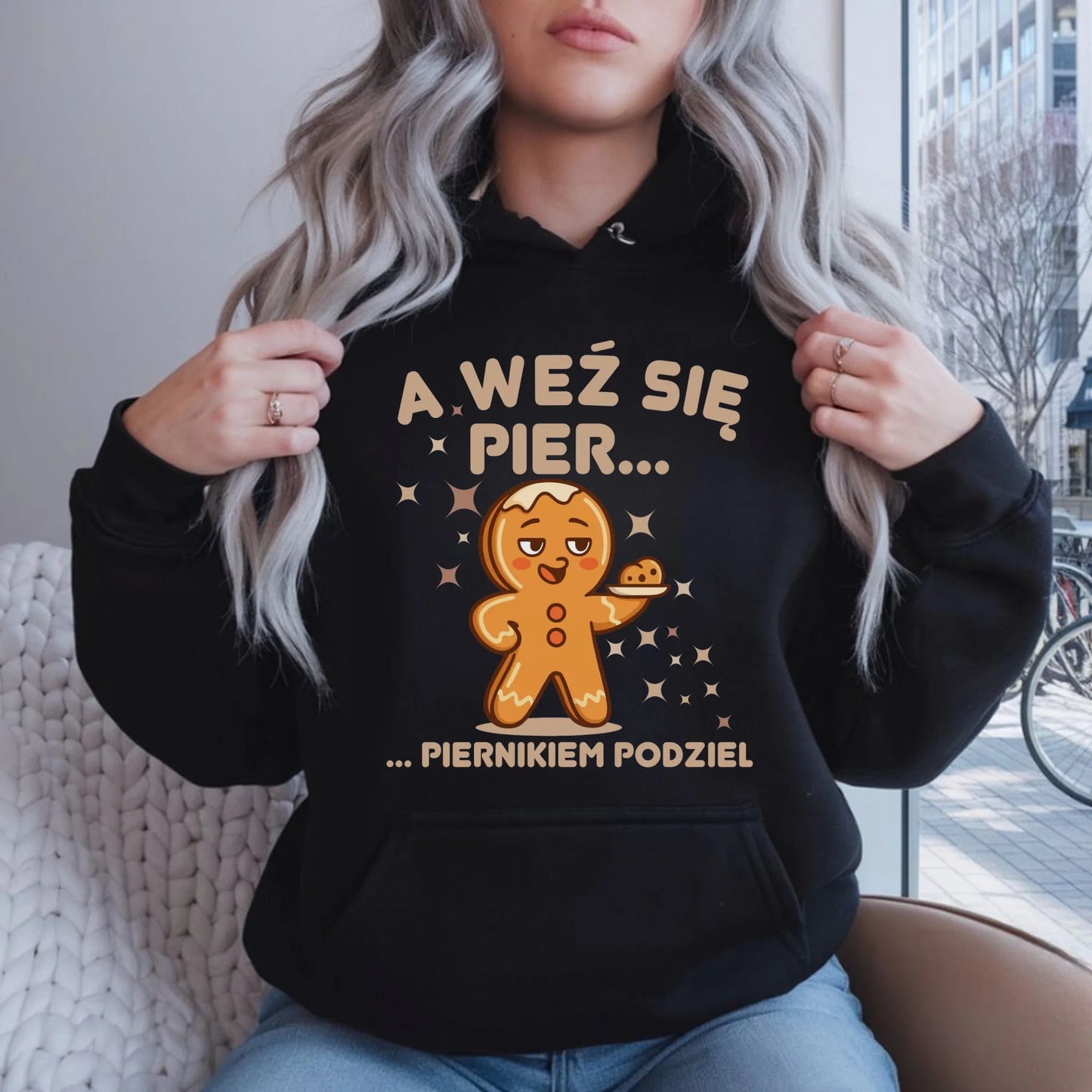 Bluza damska z kapturem świąteczna - Piernik A weź się pier... piernikiem podziel BN87 - StoryCups.pl