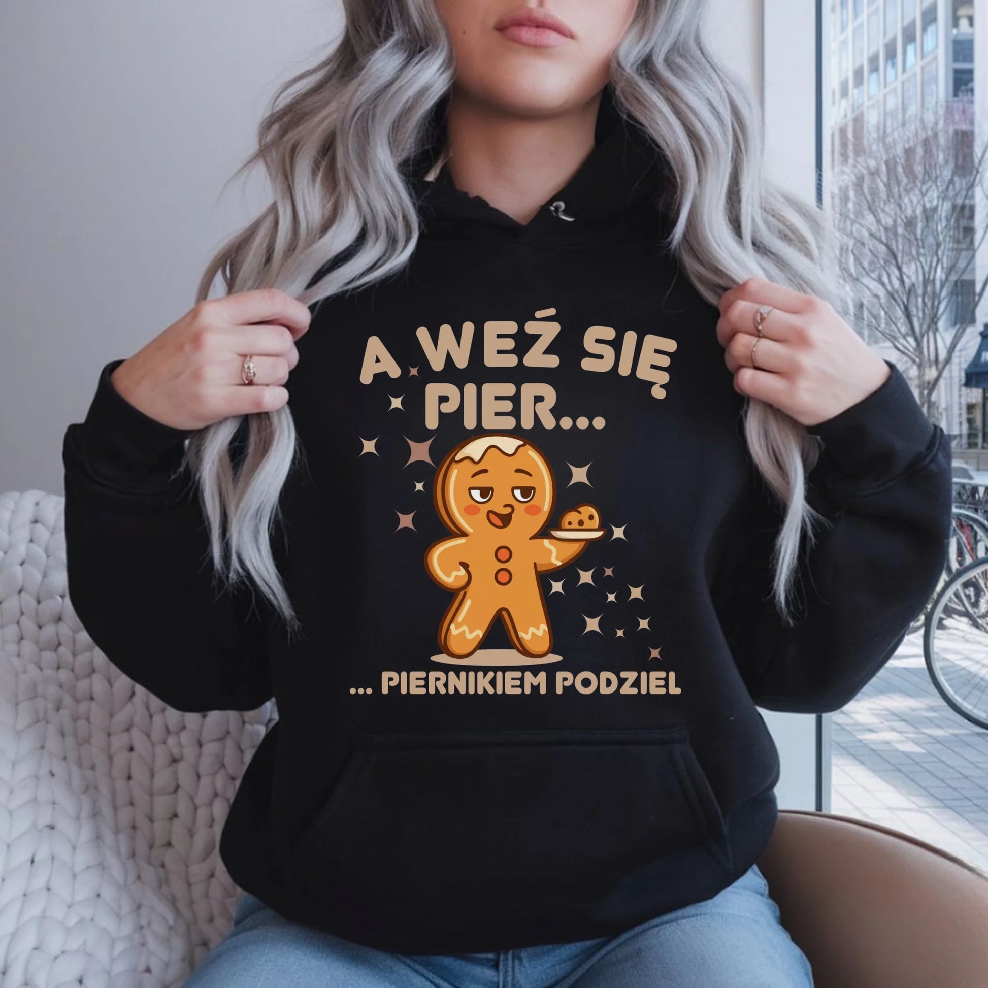 Bluza damska z kapturem świąteczna - Piernik A weź się pier... piernikiem podziel BN87 - StoryCups.pl