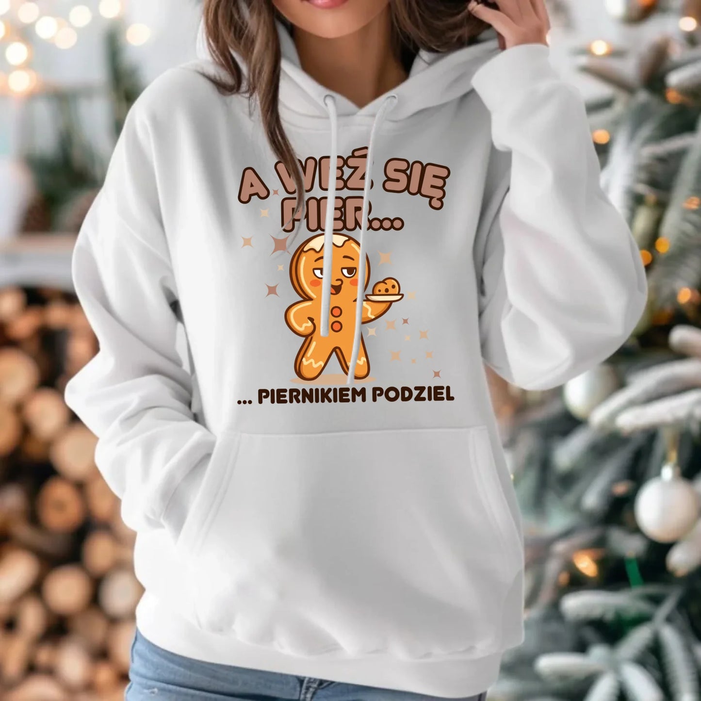 Bluza damska z kapturem świąteczna - Piernik A weź się pier... piernikiem podziel BN87 - StoryCups.pl