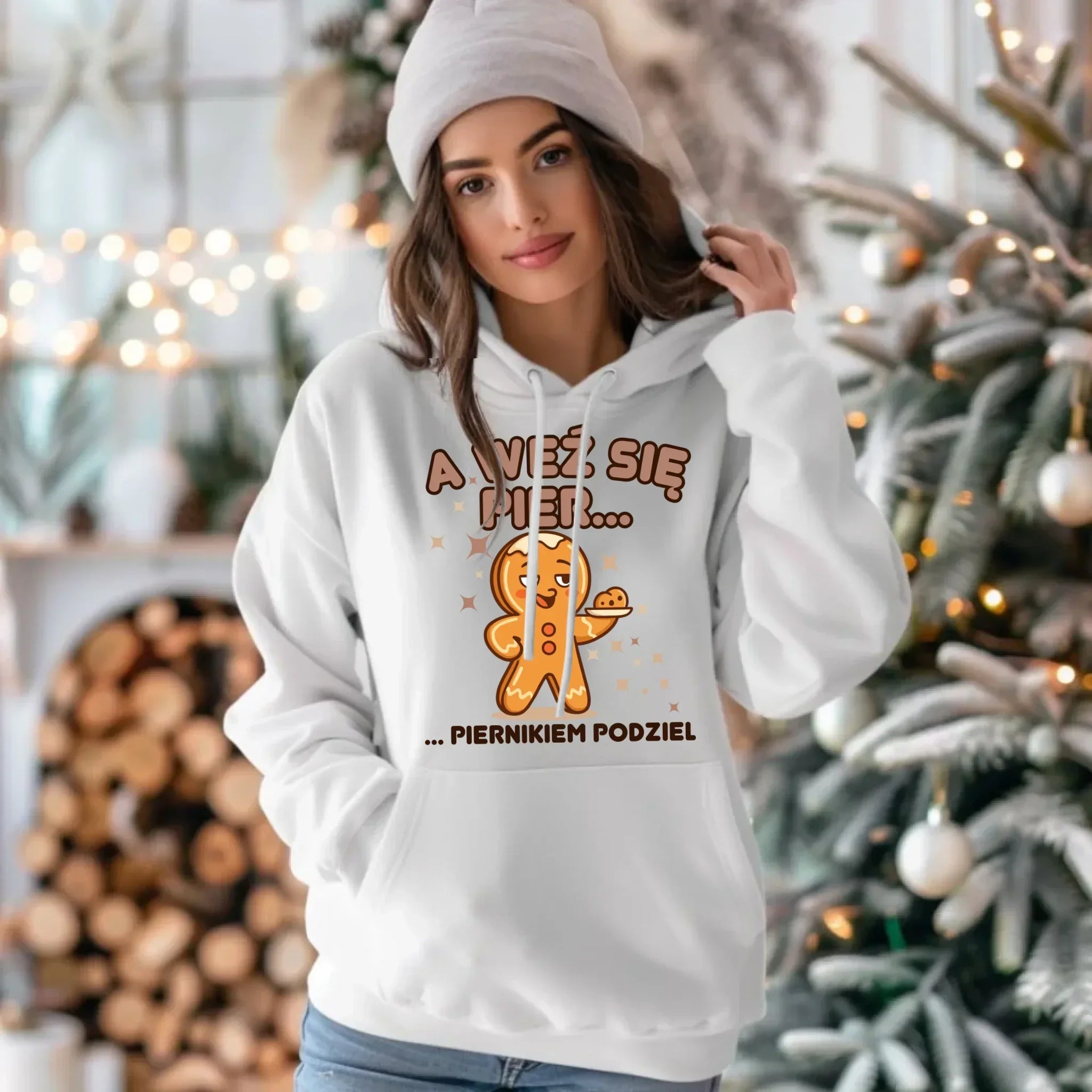 Bluza damska z kapturem świąteczna - Piernik A weź się pier... piernikiem podziel BN87 - StoryCups.pl