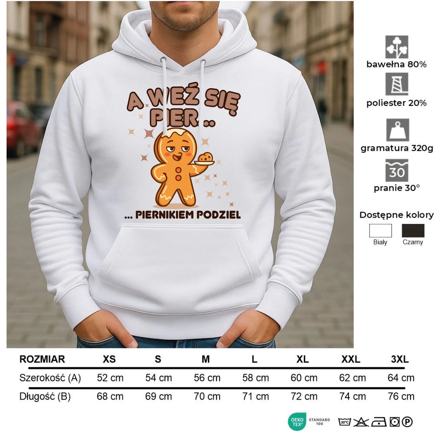 Bluza męska z kapturem świąteczna - Piernik A weź się pier... piernikiem podziel BN87 - StoryCups.pl