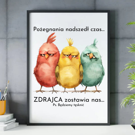 Plakat w ramie na odejście z pracy - Pożegnania nadszedł czas OP05