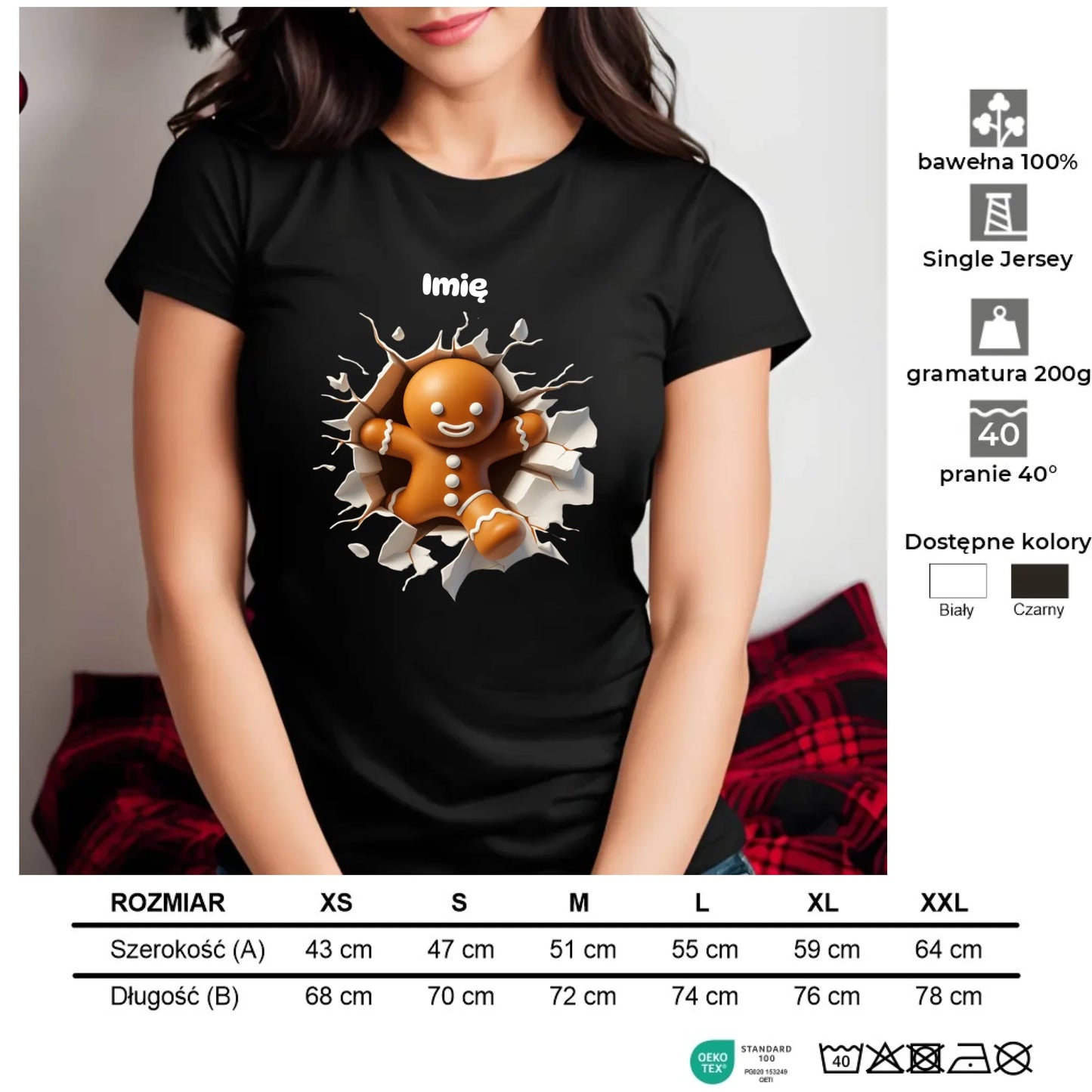 Pierniczek 3D | Personalizowana koszulka damska świąteczna BN81