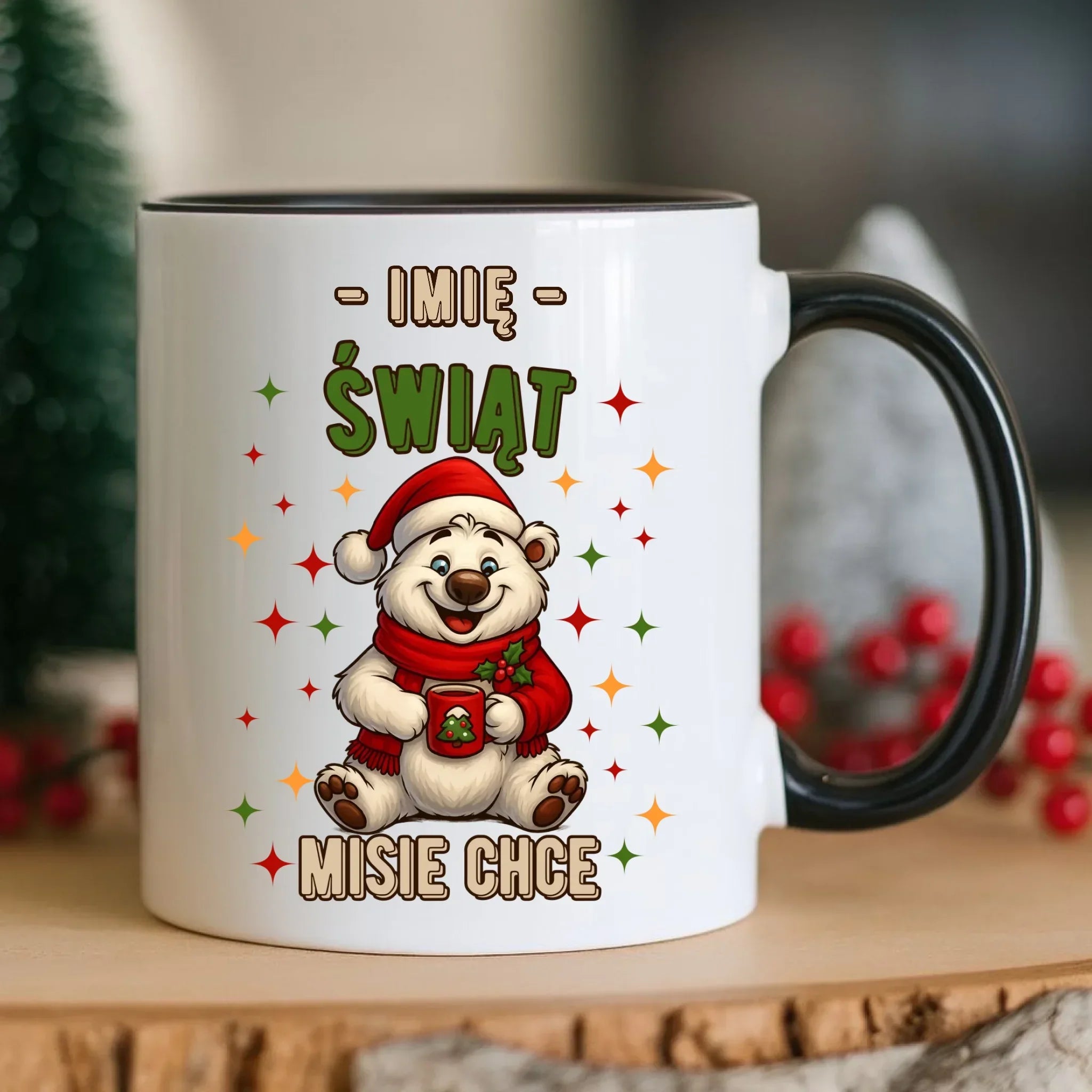 Kubek świąteczny - Misiek Świąt misie chce - personalizowany BN86 - StoryCups.pl