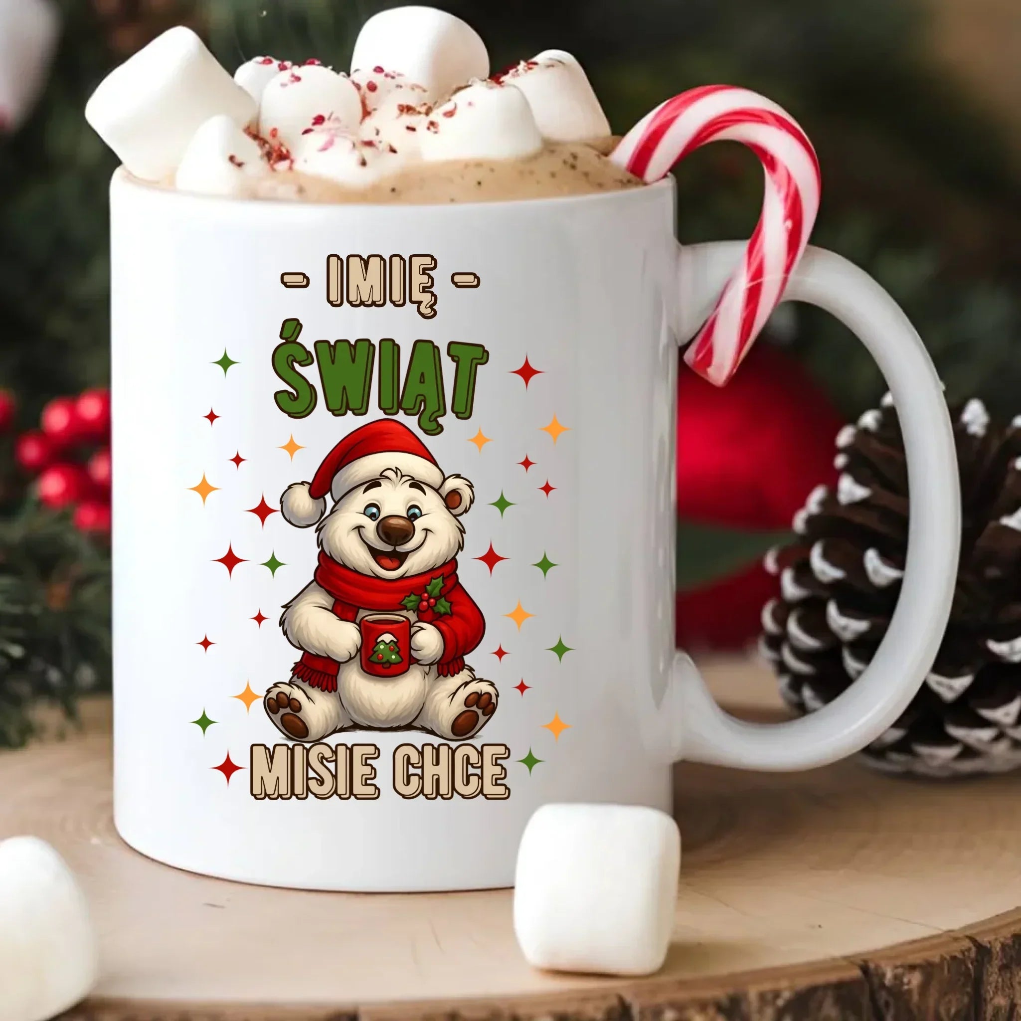 Kubek świąteczny - Misiek Świąt misie chce - personalizowany BN86 - StoryCups.pl