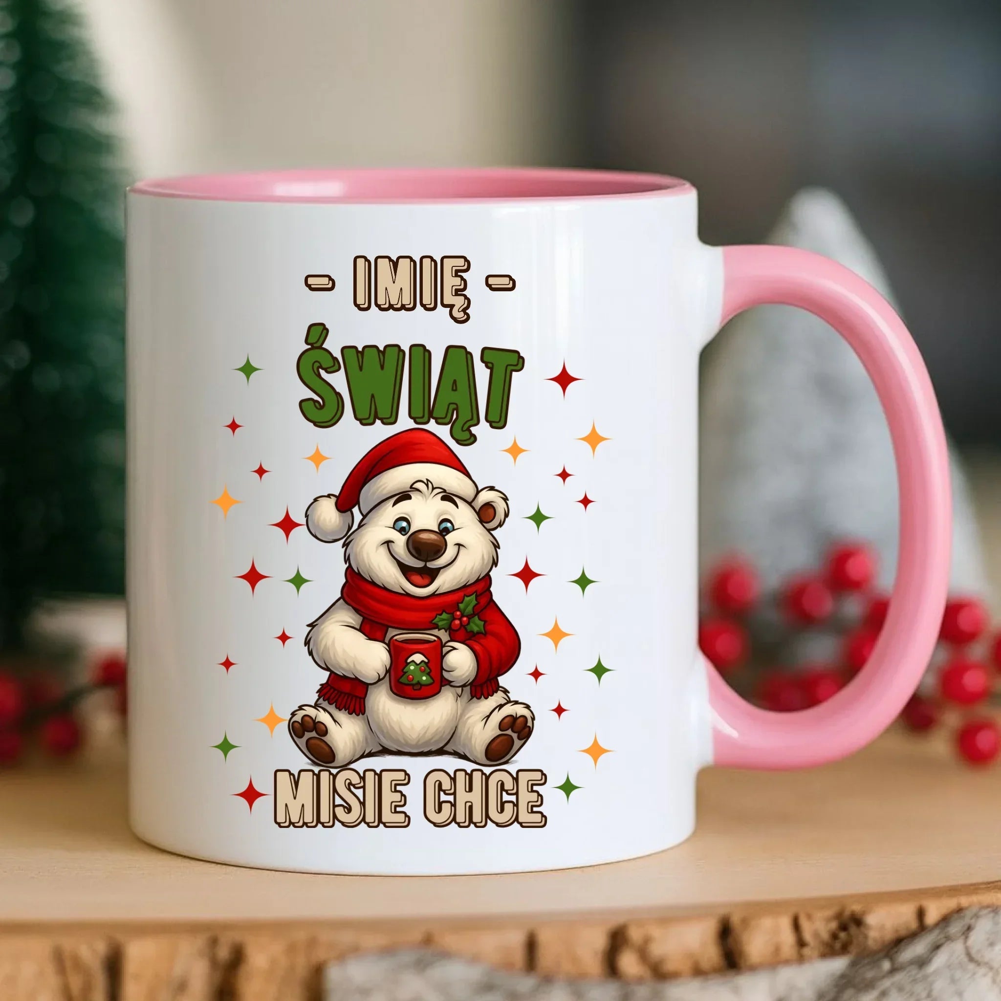 Kubek świąteczny - Misiek Świąt misie chce - personalizowany BN86 - StoryCups.pl