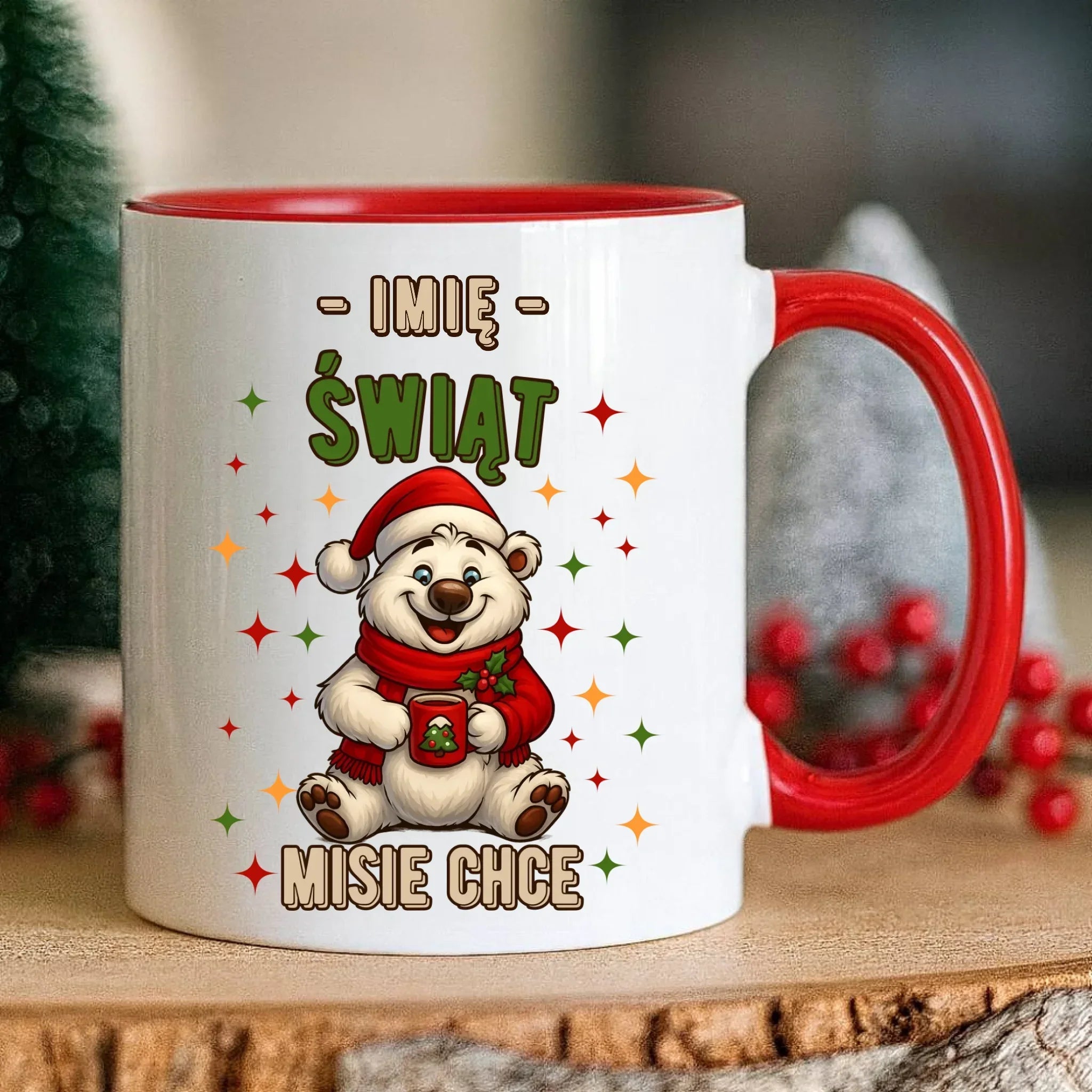 Kubek świąteczny - Misiek Świąt misie chce - personalizowany BN86 - StoryCups.pl