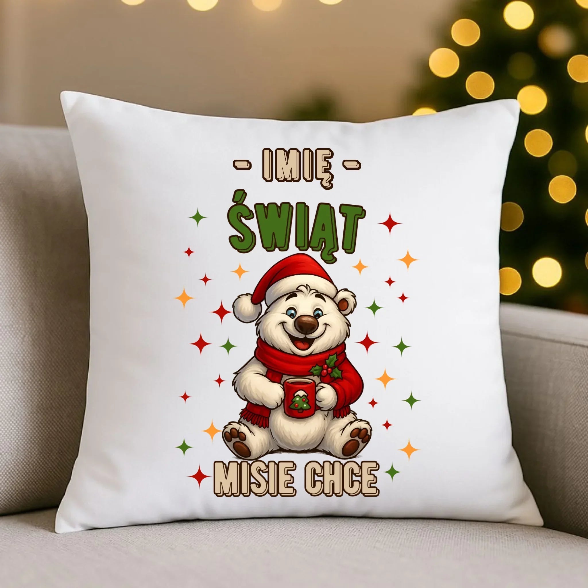 Poduszka świąteczna - Misiek Świąt misie chce - personalizowana BN86 - StoryCups.pl