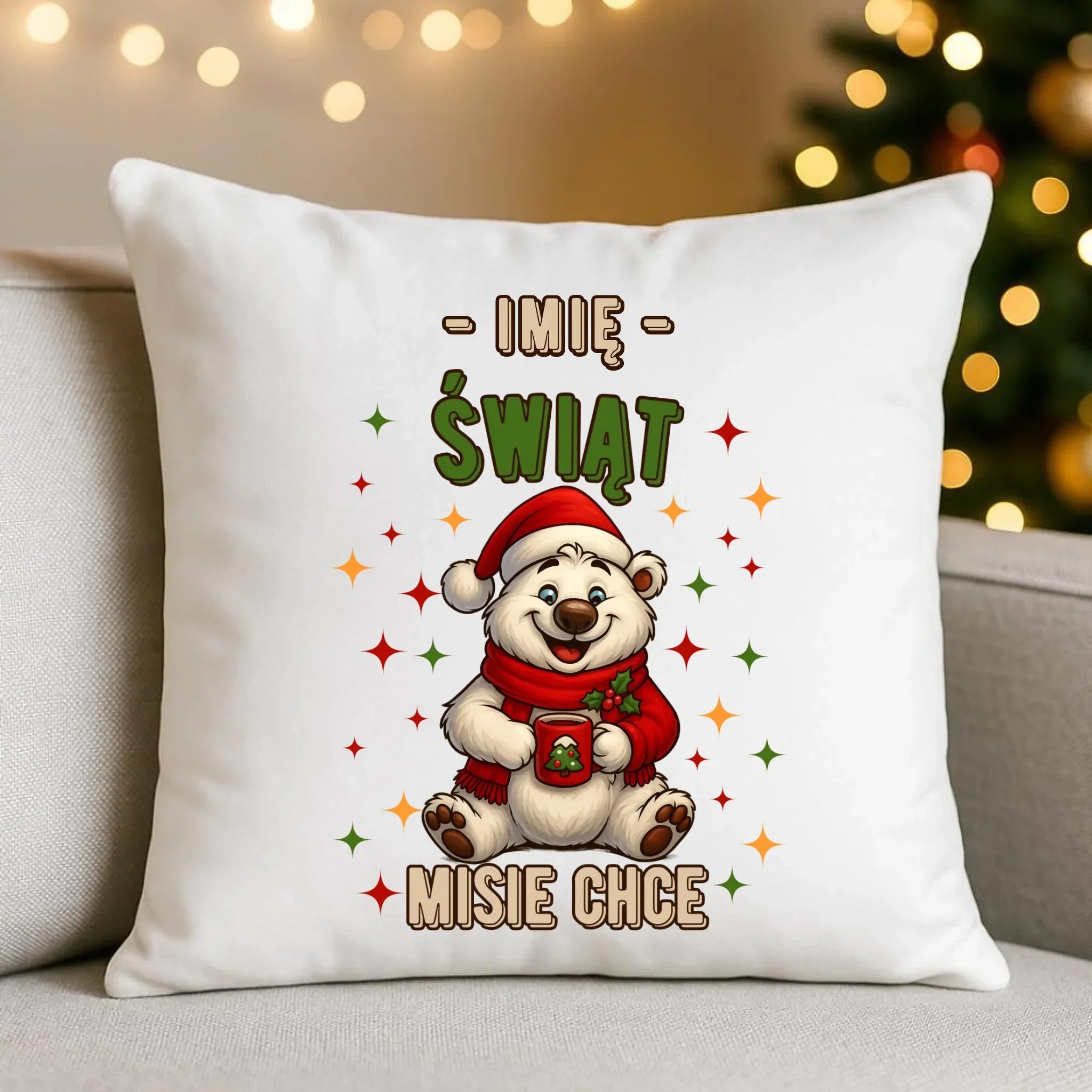 Poduszka świąteczna - Misiek Świąt misie chce - personalizowana BN86 - StoryCups.pl