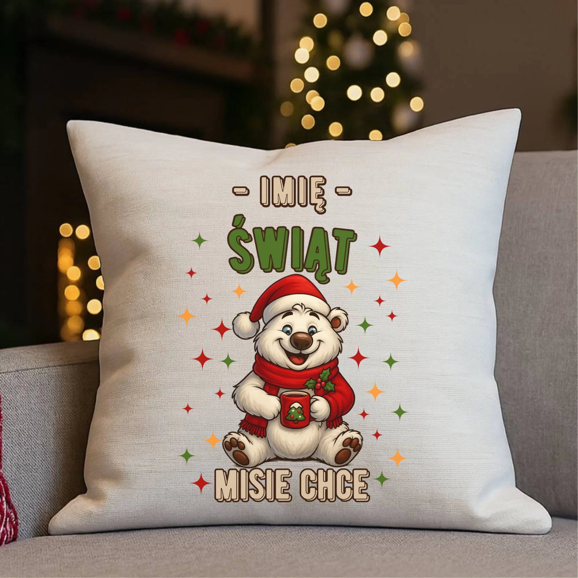Poduszka świąteczna - Misiek Świąt misie chce - personalizowana BN86 - StoryCups.pl