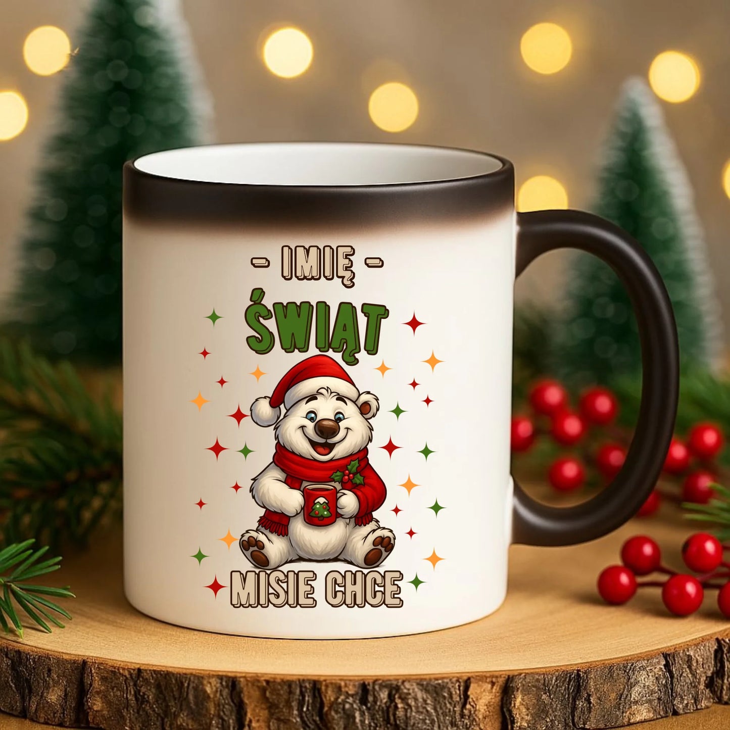 Kubek magiczny świąteczny - Misiek Świąt misie chce - personalizowany BN86
