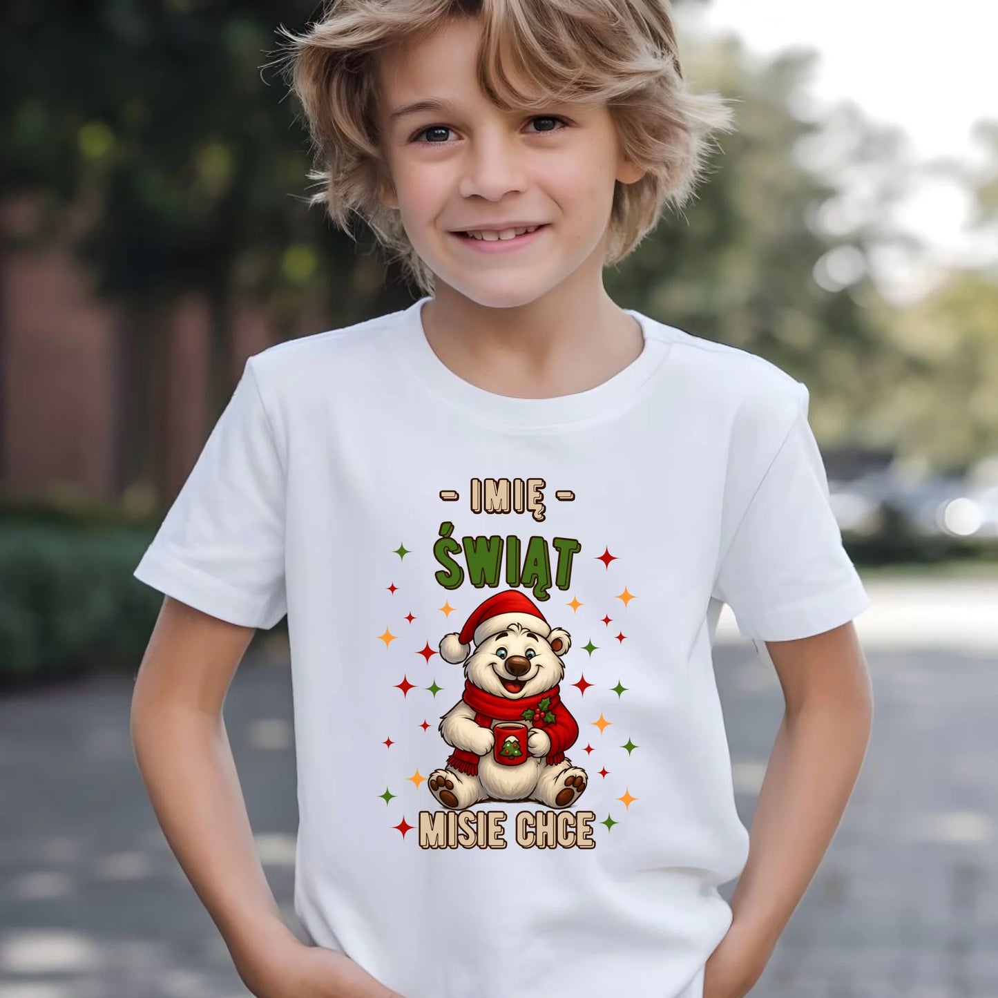 Koszulka dziecięca świąteczna - Misiek Świąt misie chce - personalizowana BN86