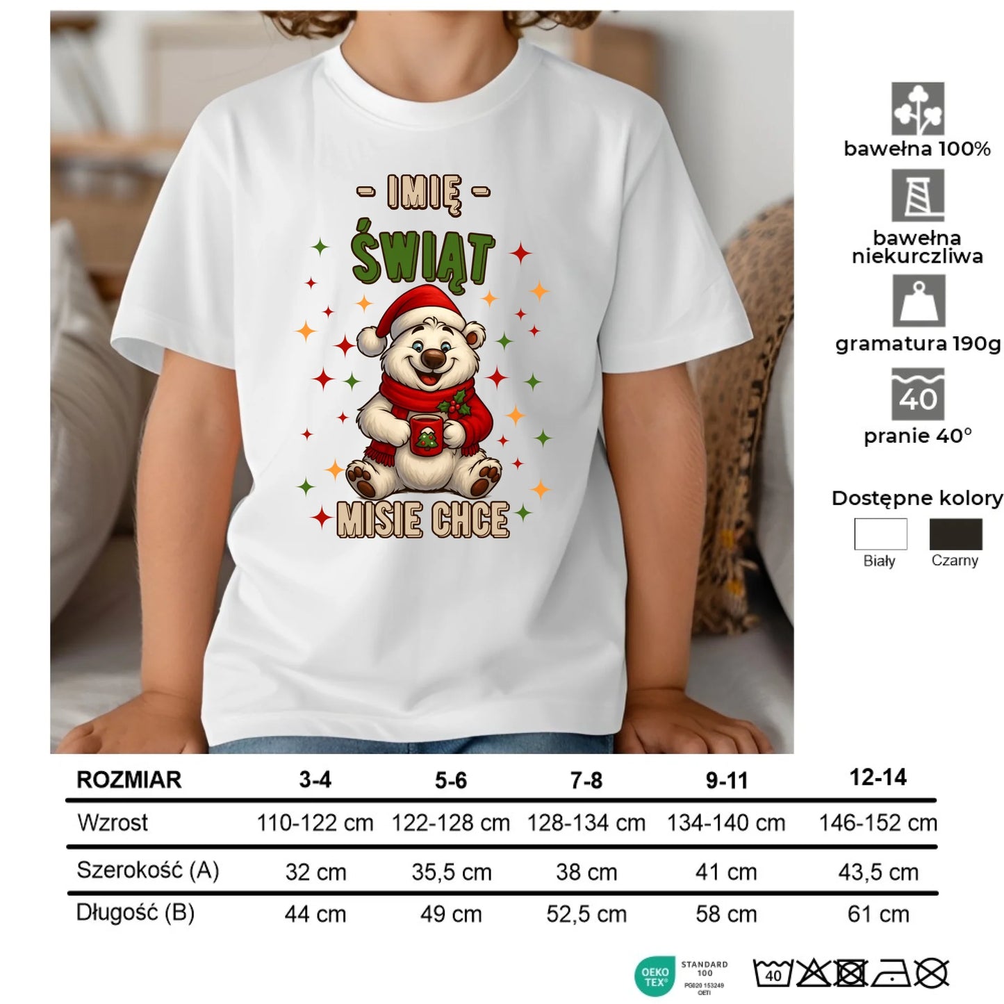 Koszulka dziecięca świąteczna - Misiek Świąt misie chce - personalizowana BN86